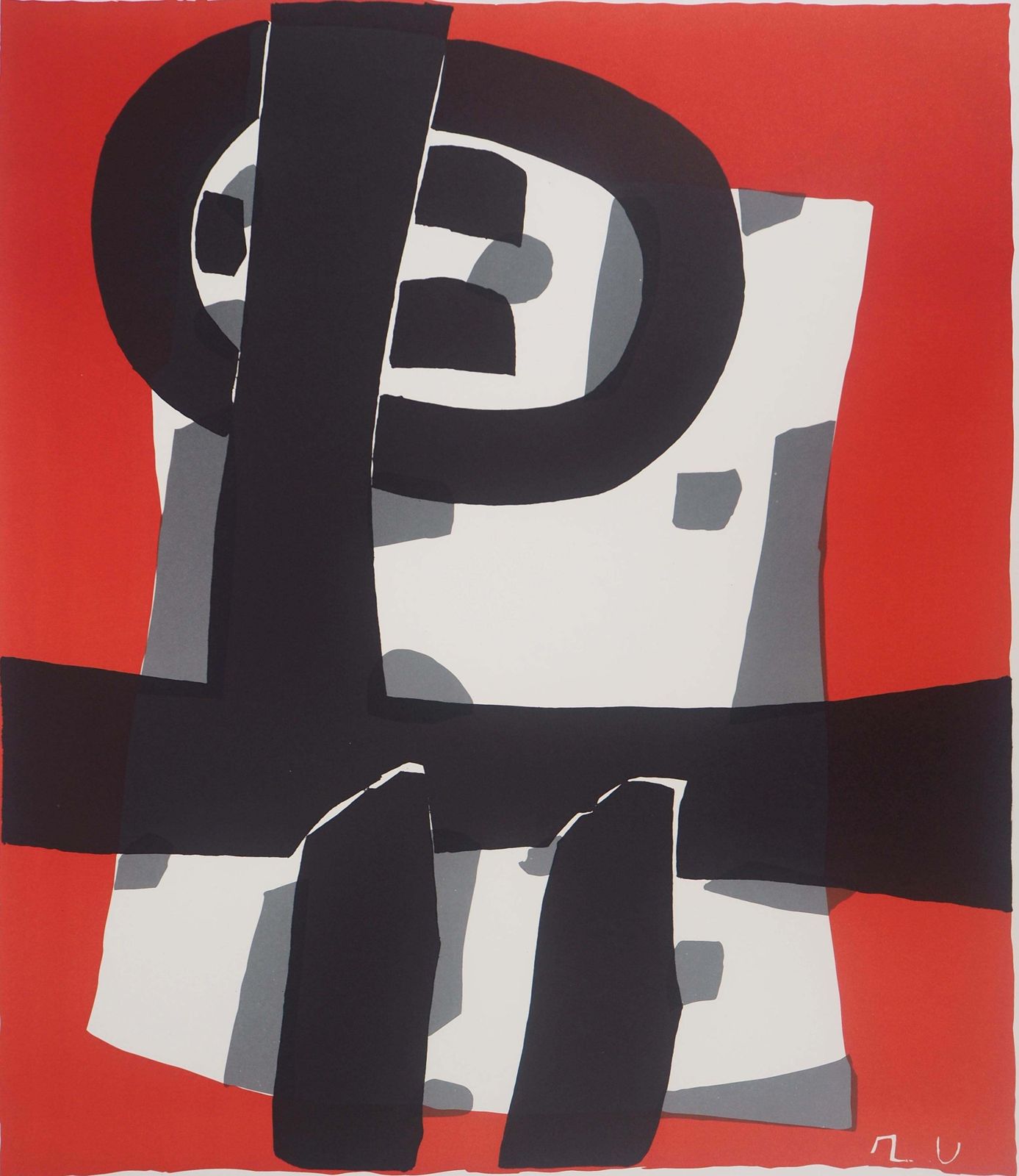 Raoul Ubacabstract Composition In Black And Red   Original Lithograph (Mourlot)1950 photo for sale