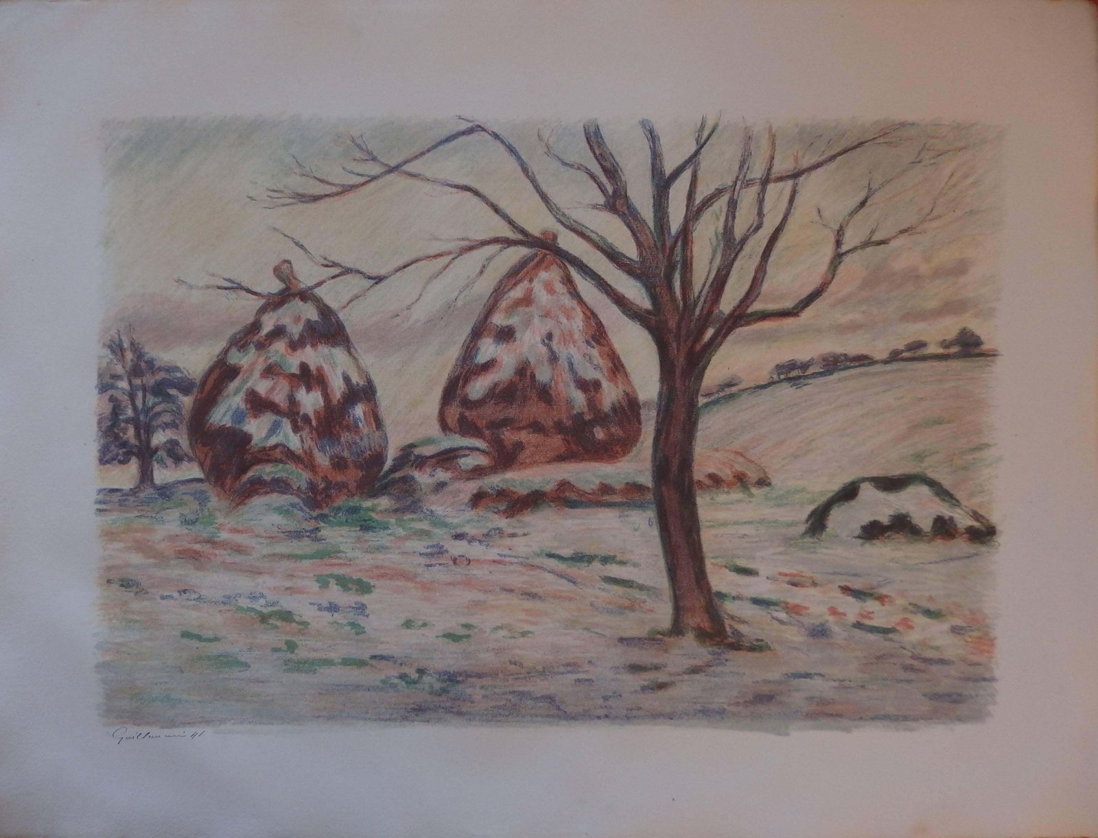 Armand Guillauminhaystacks Near Palaiseau   Original Handsigned Lithograph   100 Copies1898