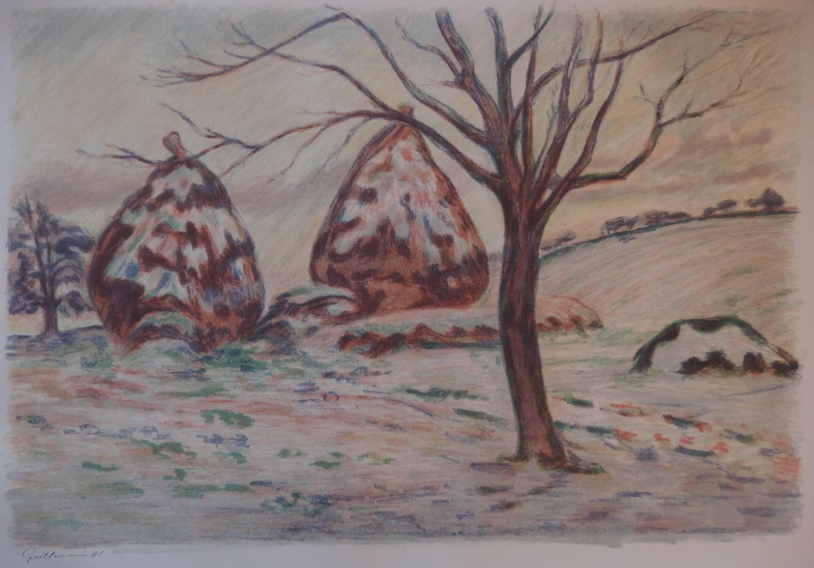 Armand Guillauminhaystacks Near Palaiseau   Original Handsigned Lithograph   100 Copies1898 photo for sale