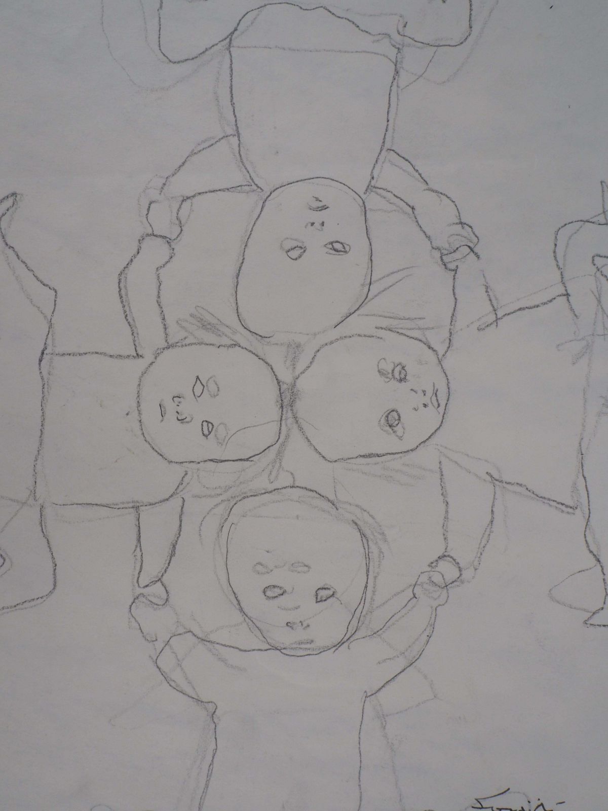 Leonard Tsuguharu Foujitaplaying Kids   Original Pencil Drawing, Handsignedc. 1950 photo for sale