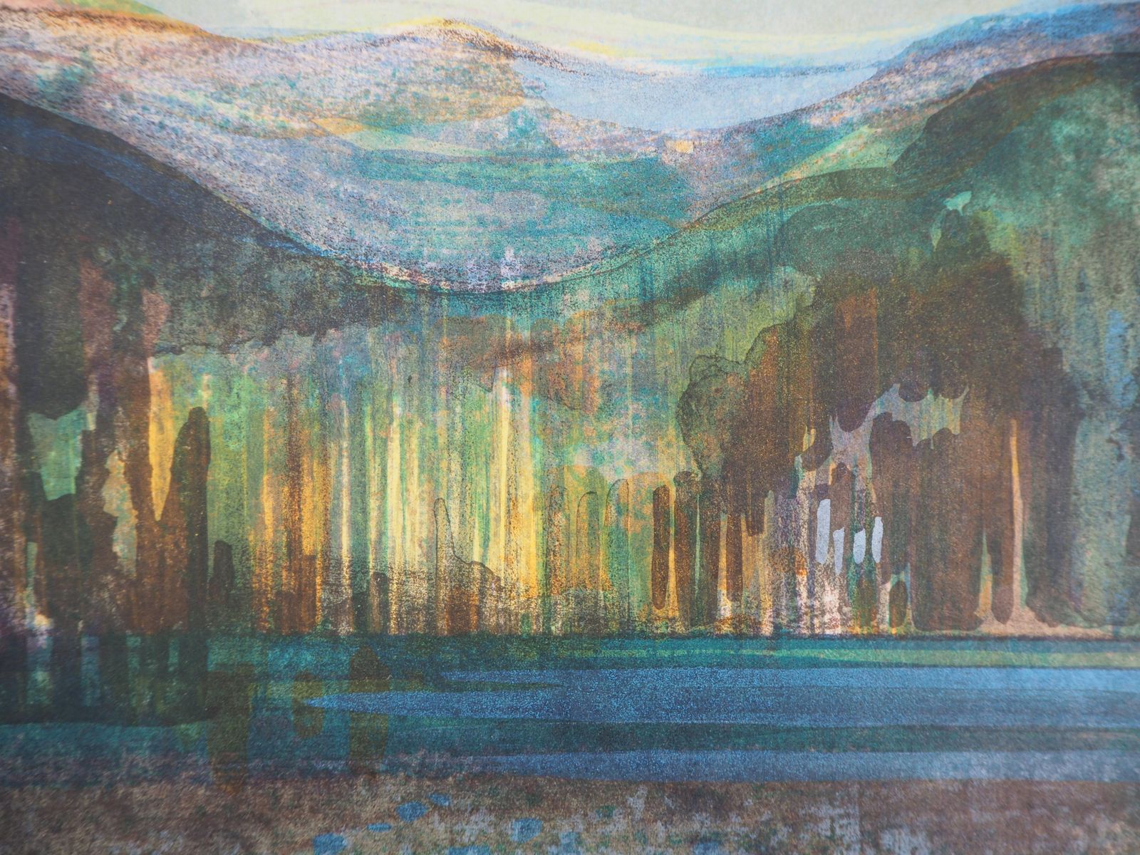 Camille Hilairerivers In France : Sunset On The Lake   Original Handsigned Lithograph1975 photo 170.0