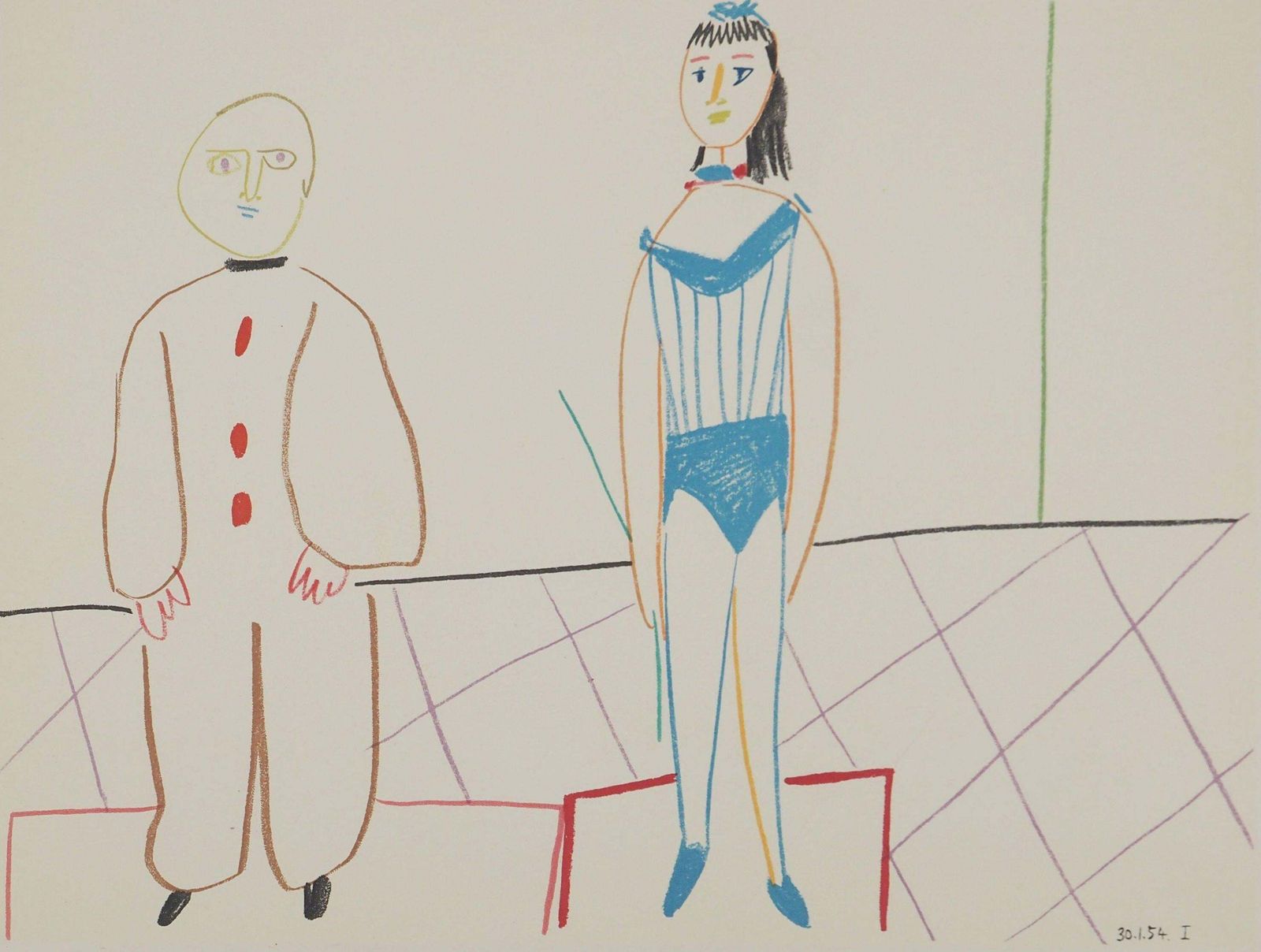 Pablo Picassocomédie Humaine : Circus Clown And Ballerina   Original Lithograph (Mourlot)1954 photo furniture