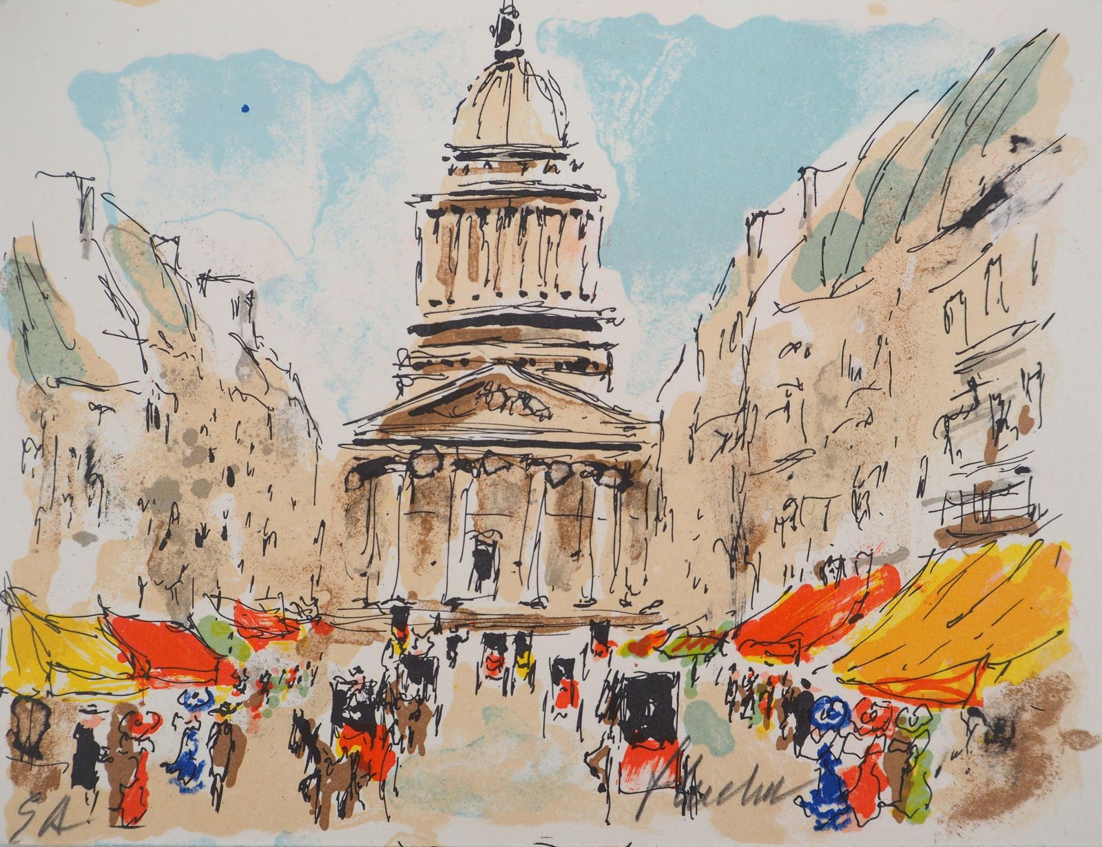 Urbain Huchetparis : Quartier Latin & Pantheon   Original Lithograph Handsigned And Numbered1980