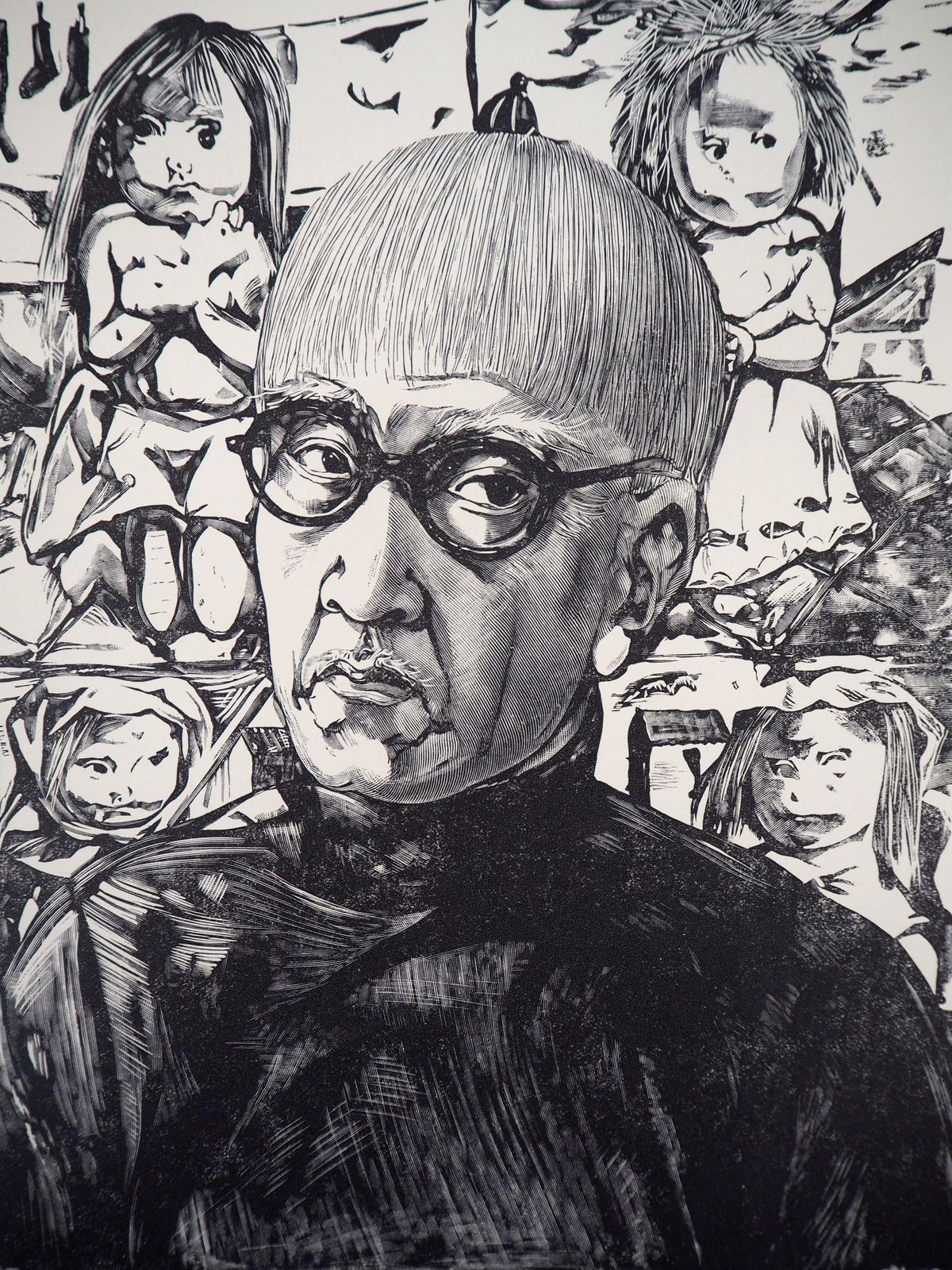 Leonard Tsuguharu Foujitaself Portrait With Children   Original Woodcut (Buisson #60.109)1960 photo furniture