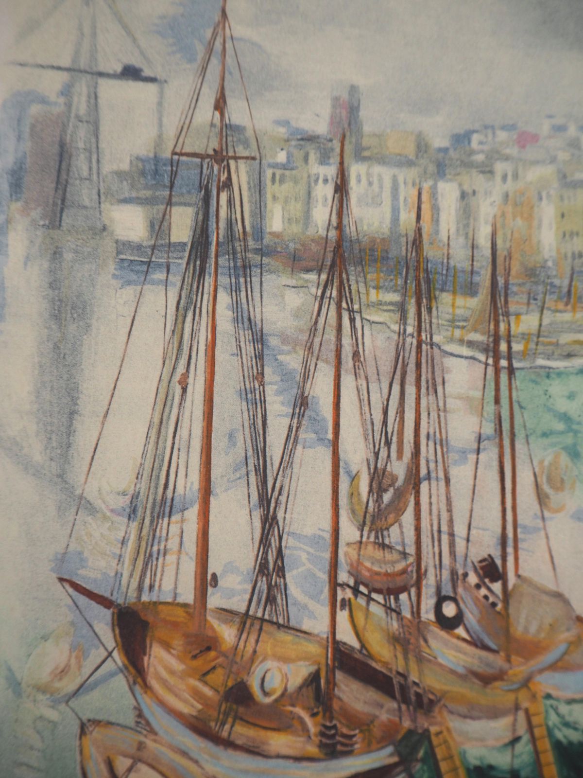 Moise Kislingsailing Boats In French Harbour   Original Lithograph photo 212.0