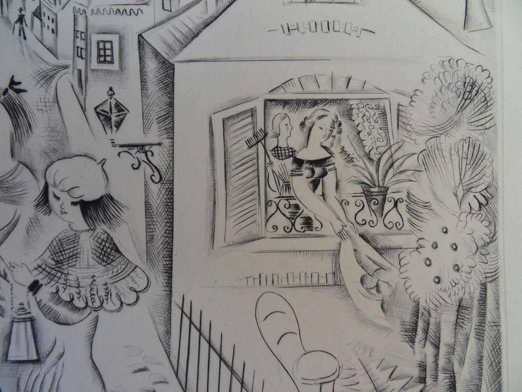 Mily Possozyoung Girls At The Market   Etching, Handsigned photo Art