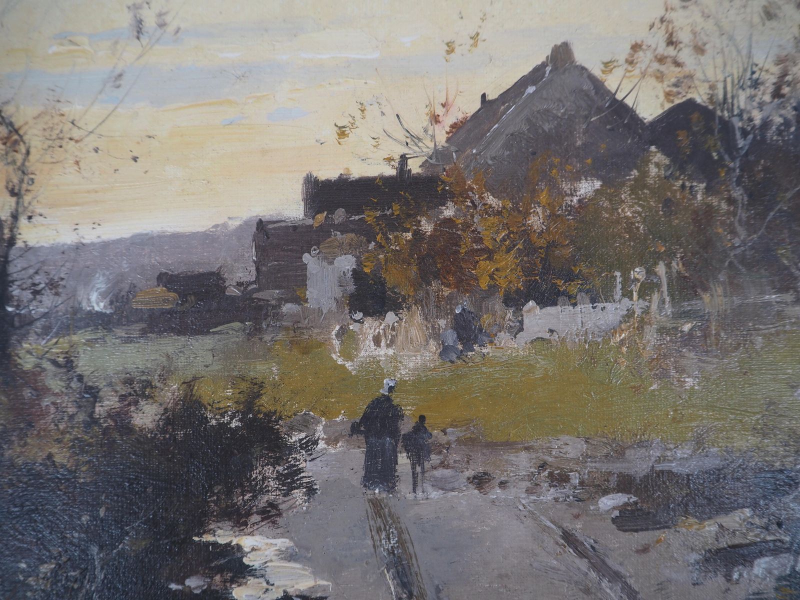 photo furniture Eugene Galien Lalouenormandy, Arriving Near The Old Farm   Original Painting On Canvas   Signed