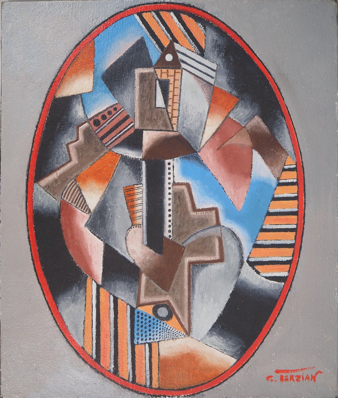 Georges Terzianhouse On The Hill (Cubist Composition)   Original Oil On Canvas, Handsigned1992 photo furniture