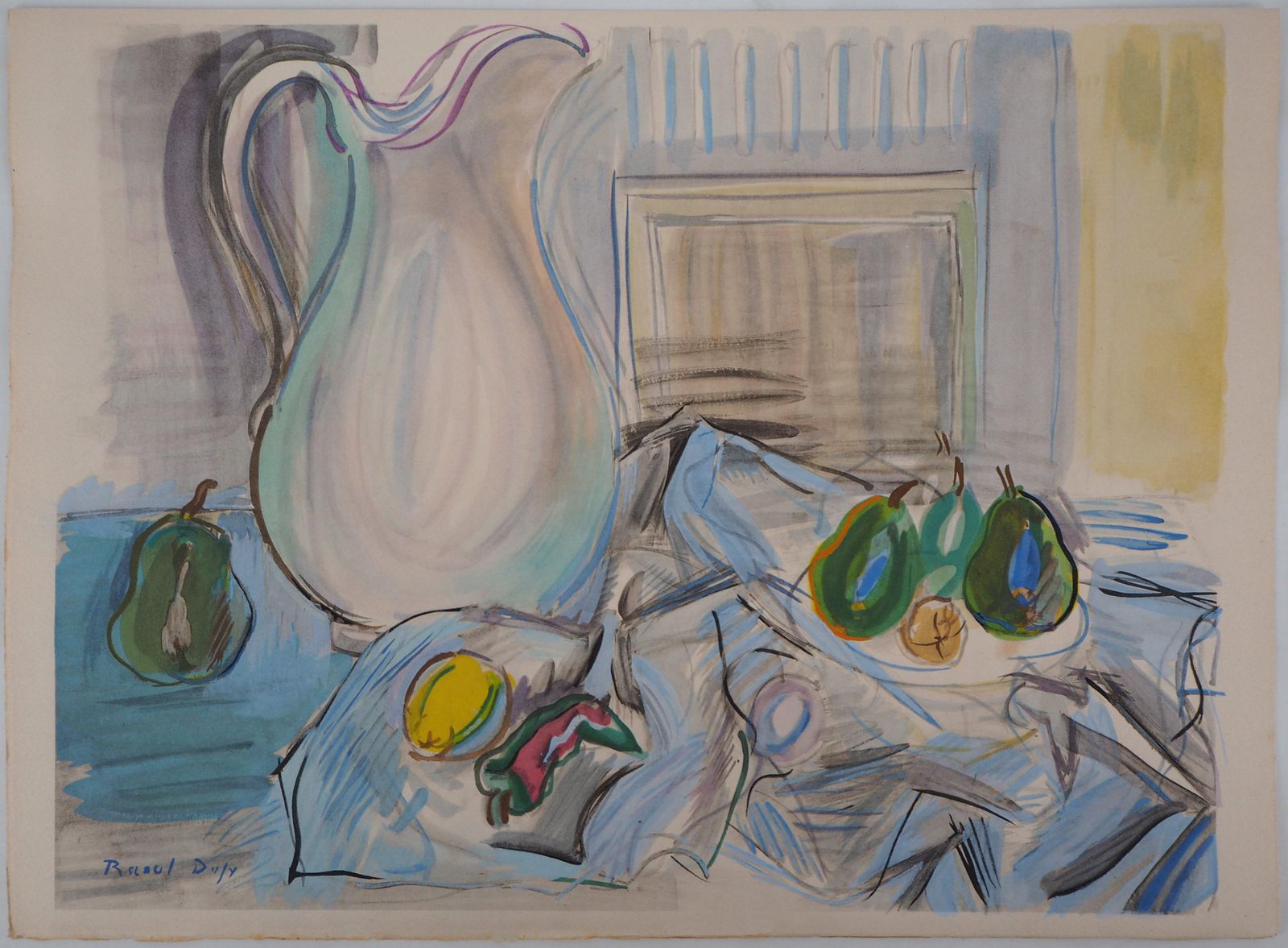 Raoul Dufystill Life With White Pot And Pears   Original Lithograph1953