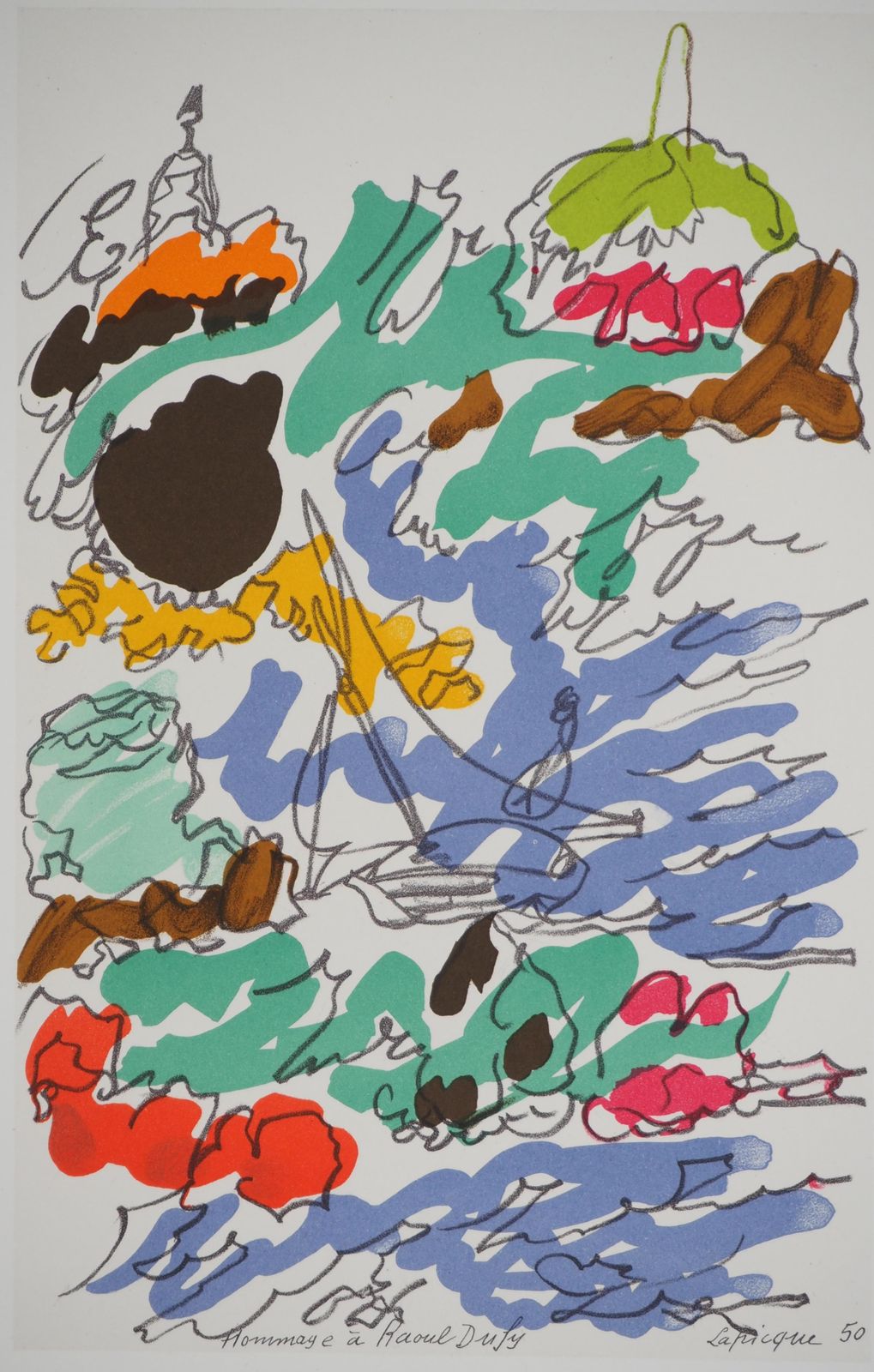 Charles Lapicquefrench Riviera ; View Of Marseille   Original Lithograph (Mourlot)1965 photo for sale