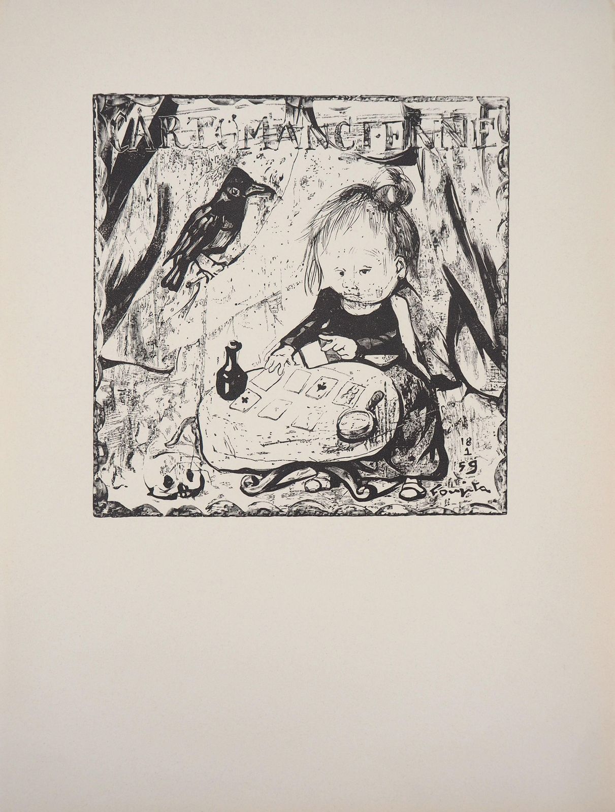 Léonard Tsuguharu Foujitathe Fortune Teller   Original Woodcut (Buisson #60.109)1960 photo furniture