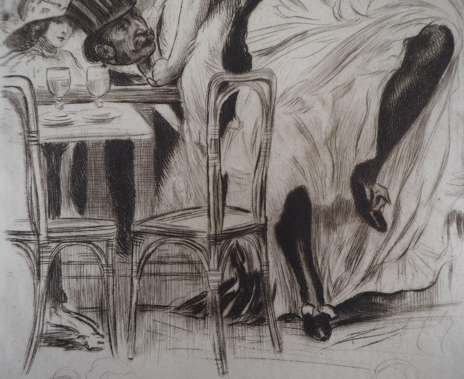 Almery Lobel Richecabaret Of Paris : Cancan Dancer   Original Etching On Parchment, Handsigned 1912 photo 297.0