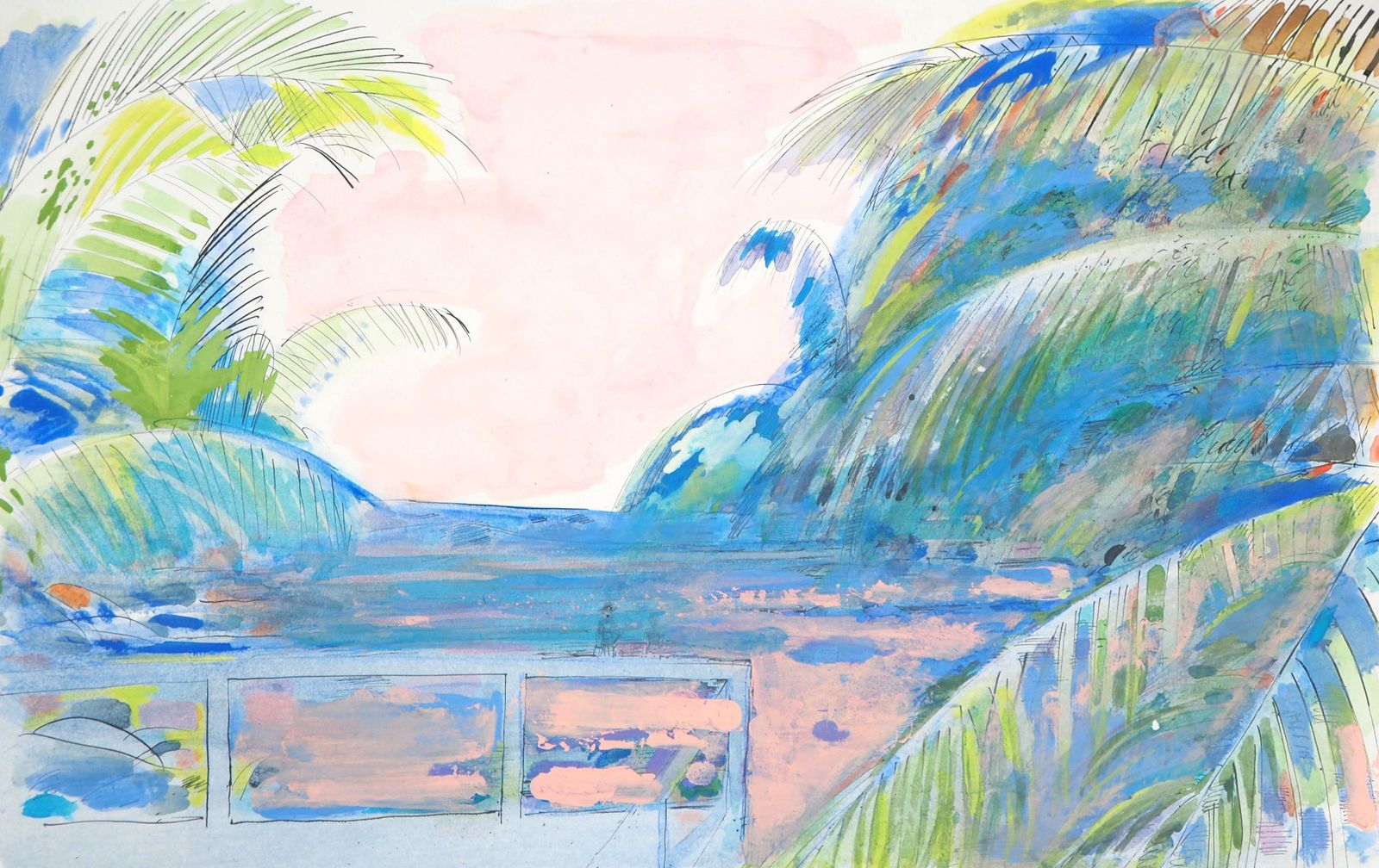 Maurice Genispink Sky On The Beach   Original Handsigned Watercolor, Gouache And Ink Painting