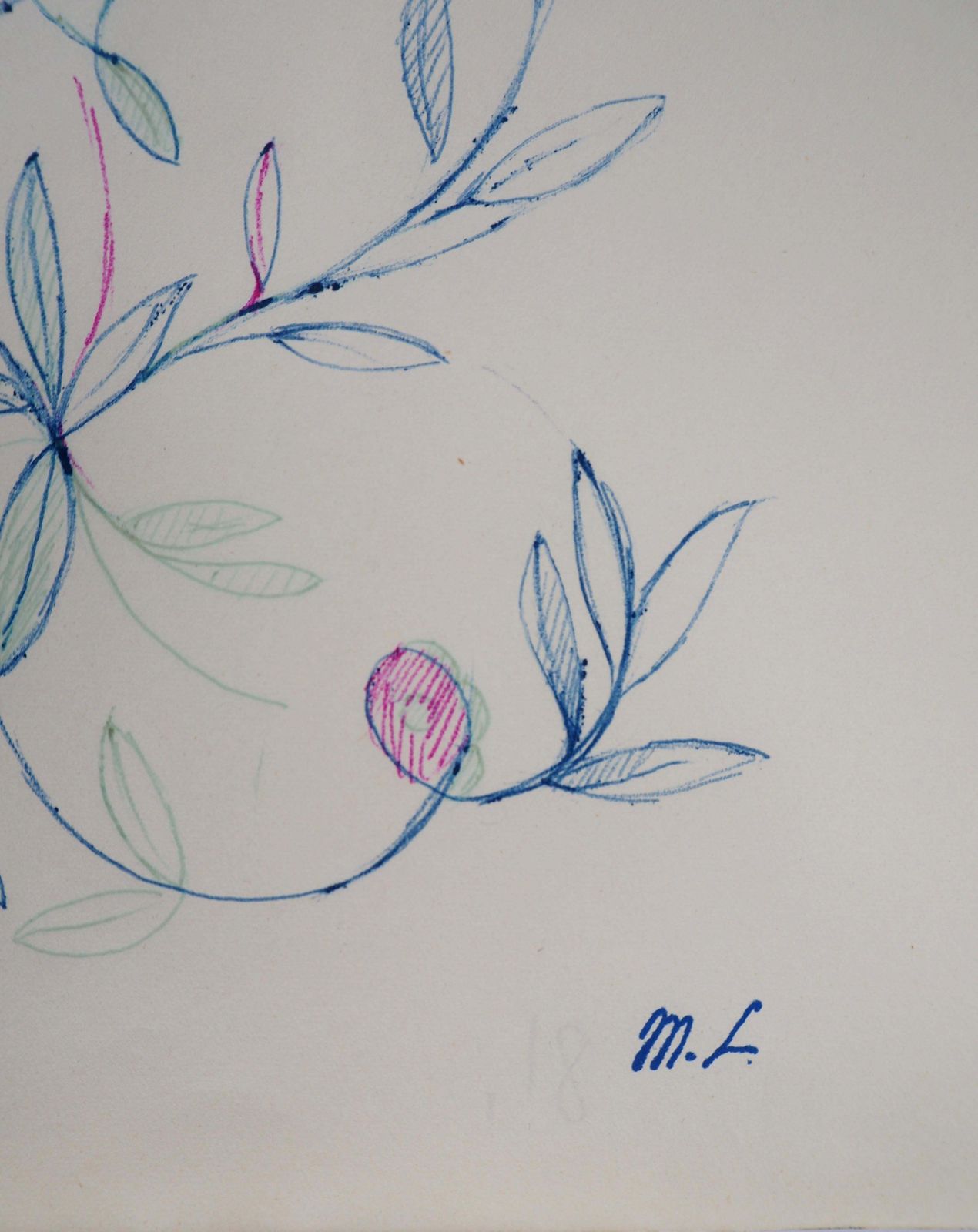 Marie Laurencin Floral Ornament   Original Ink Drawing, 19531953 photo furniture