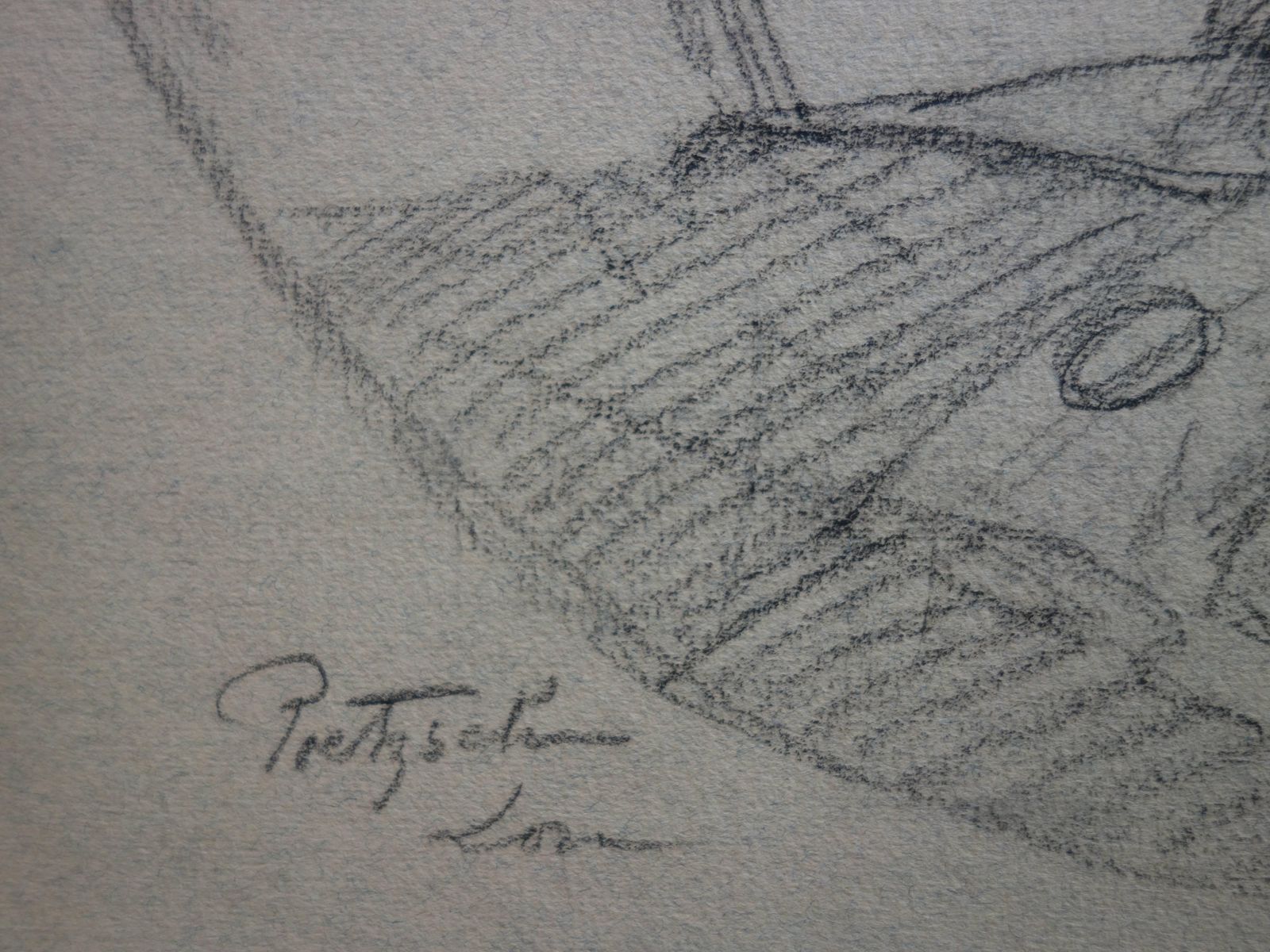 Gustave Poetzschlady Wearing A Yellow Hat   Original Signed Charcoals Drawing photo furniture