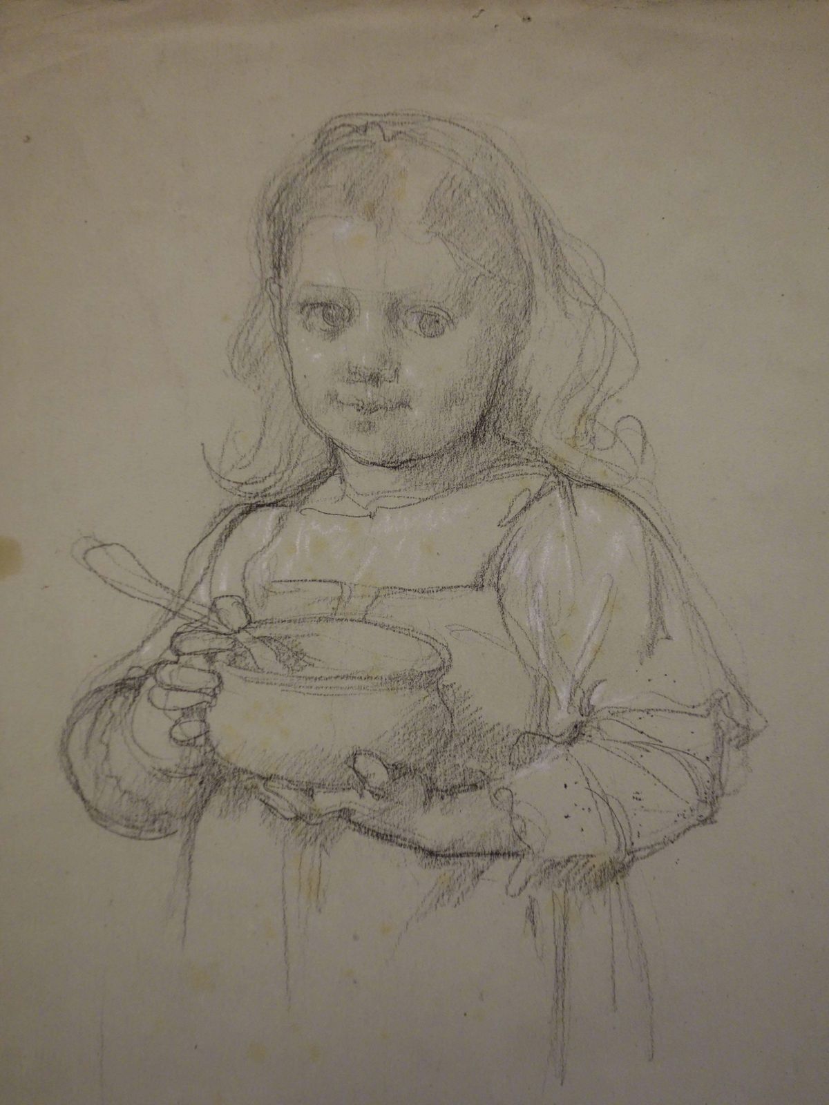 Gustave Poetzschmanner Of Vermeer : Young Girl With A Bowl   Original Charcoals Drawing photo for sale