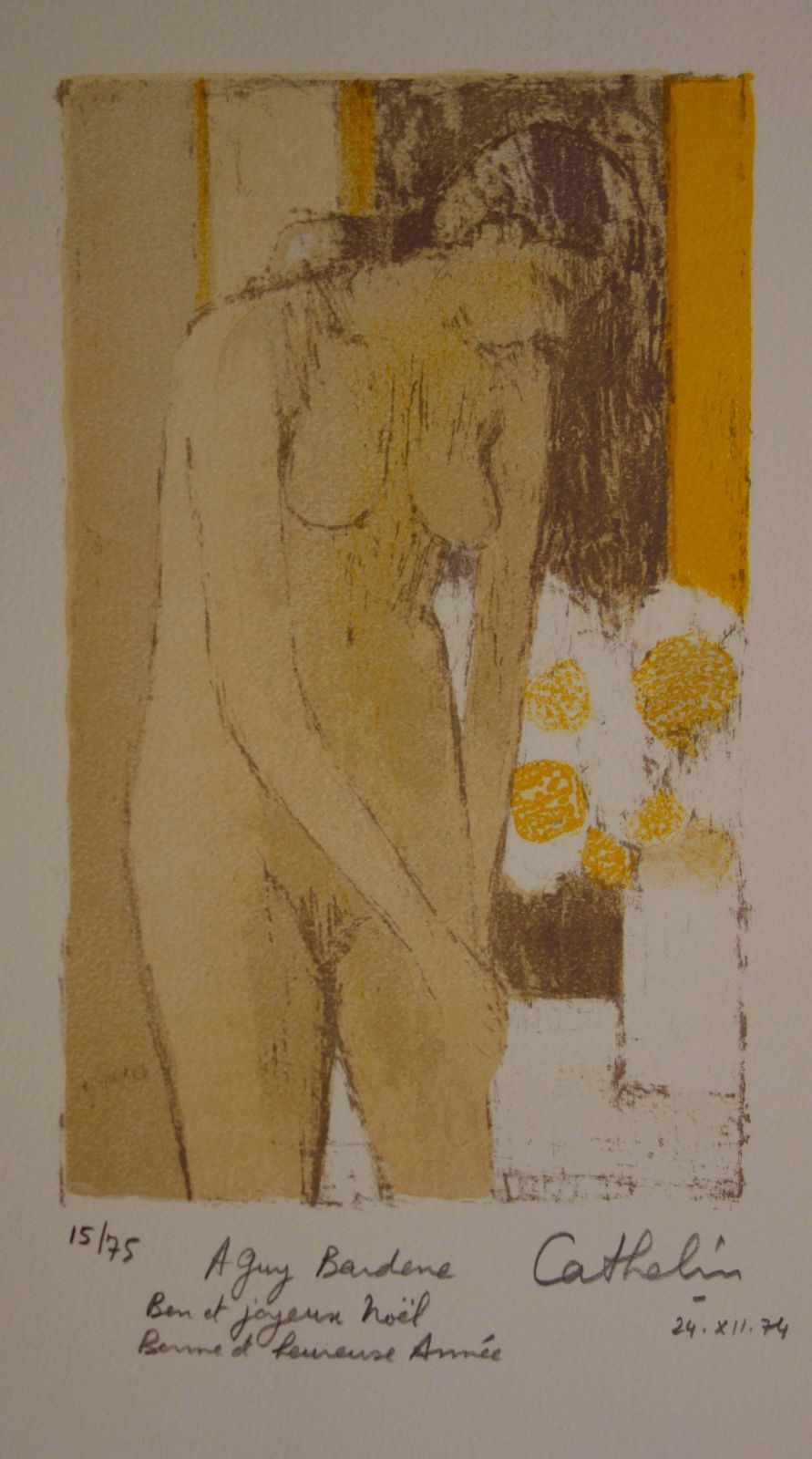 Bernard Cathelinnude With Bouquet Of Flowers   Handsigned Lithograph /75ex   Mourlot 1974 photo furniture