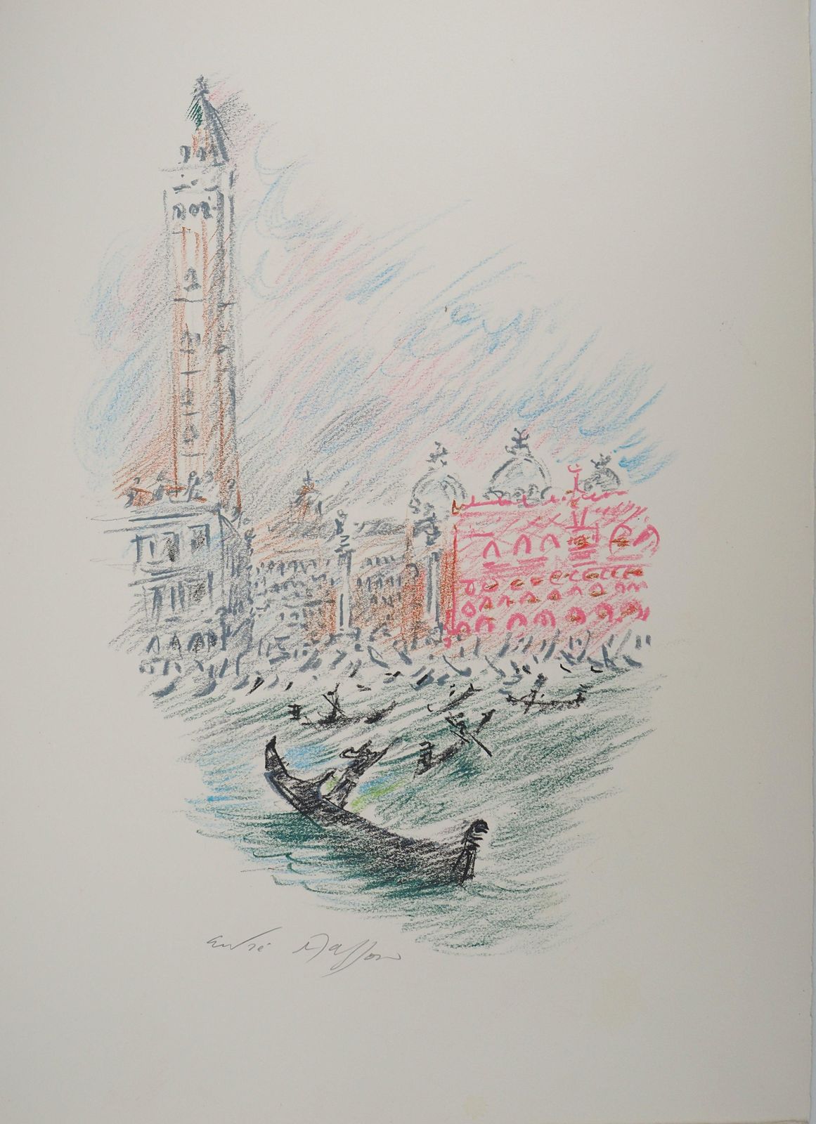 André Massonvenice : The Basin Of San Marco With Gondola   Original Handsigned Drawing photo for sale