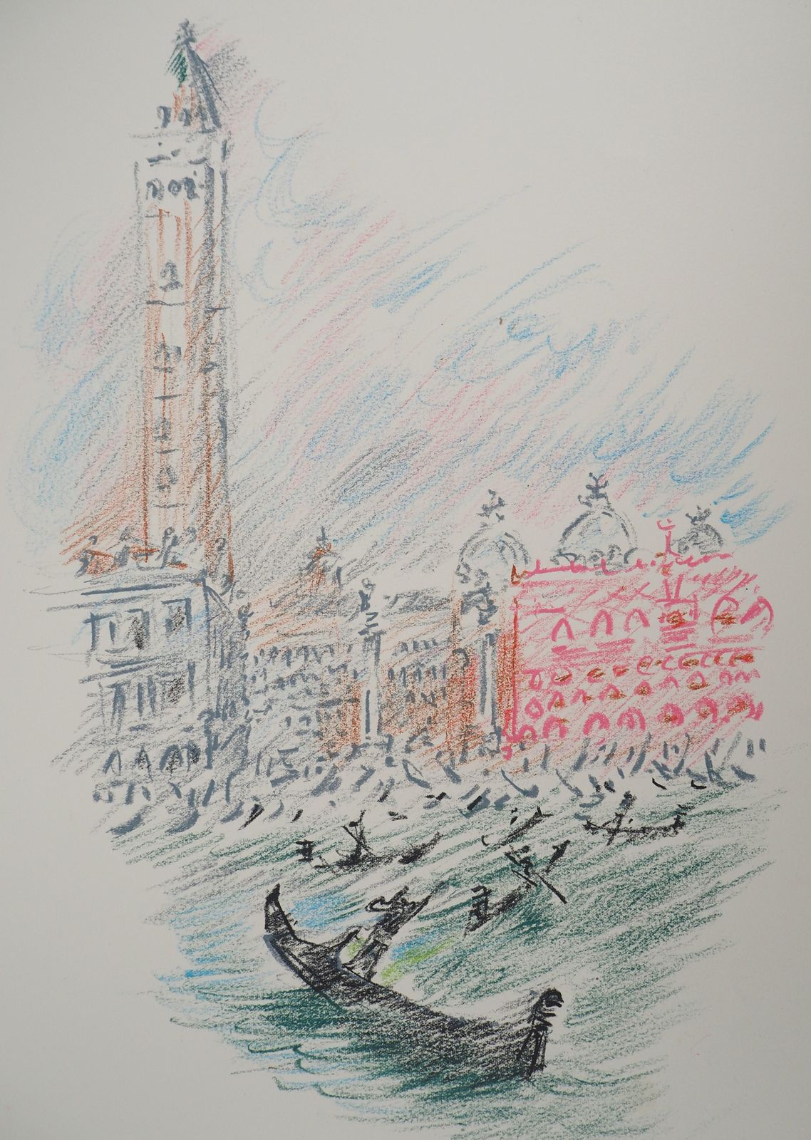 André Massonvenice : The Basin Of San Marco With Gondola   Original Handsigned Drawing photo Art