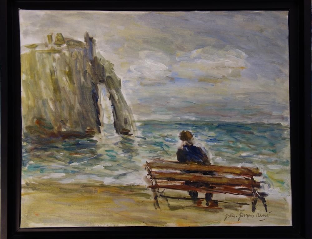 Jean Jacques Renenormandy : On A Bench In Etretat   Original Oil On Canvas Hansigned