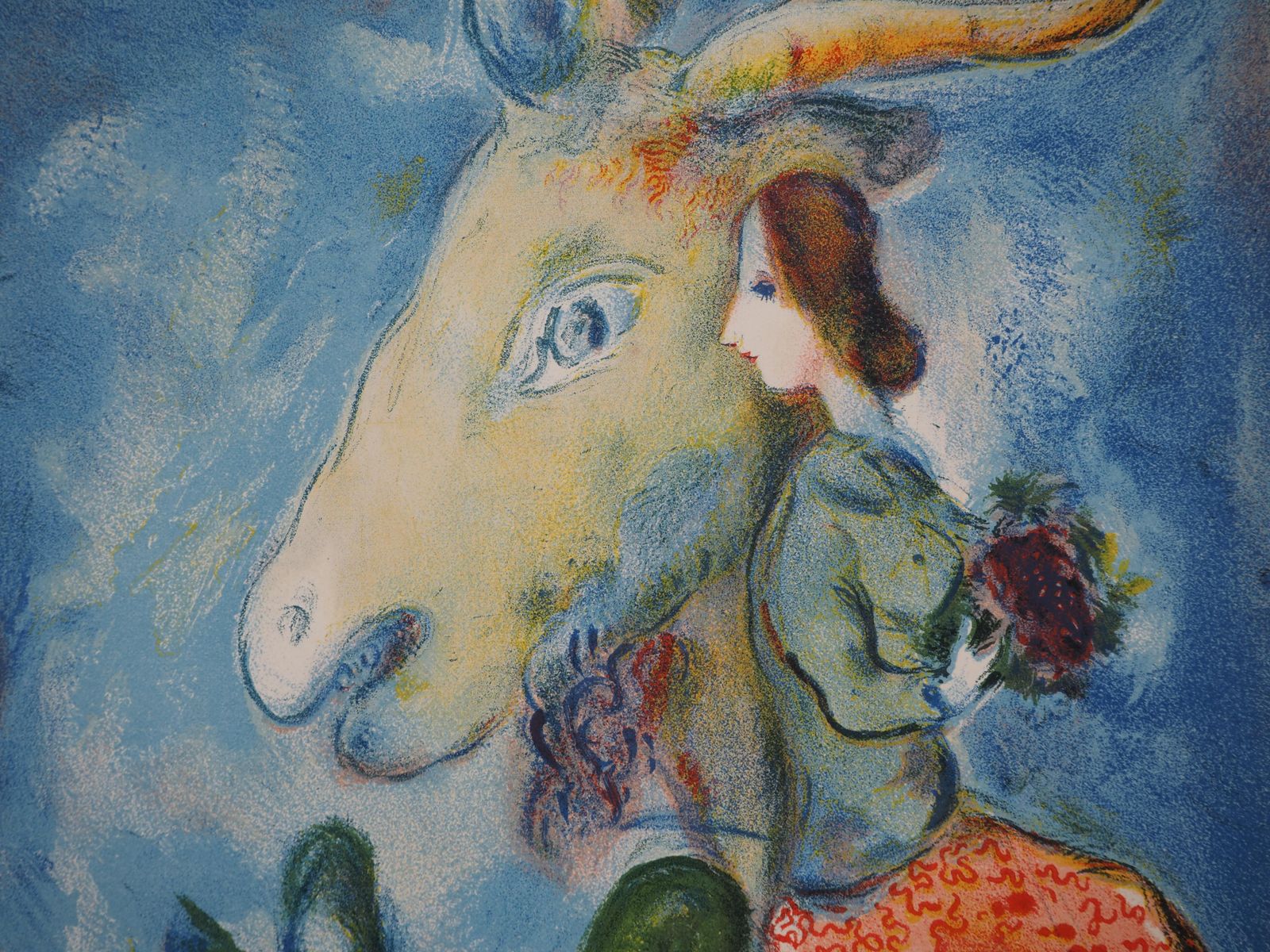 Marc Chagallspring : Goat Playing Violin And Woman With Bouquet   Lithograph (Mourlot 1938)1938 photo vinterior