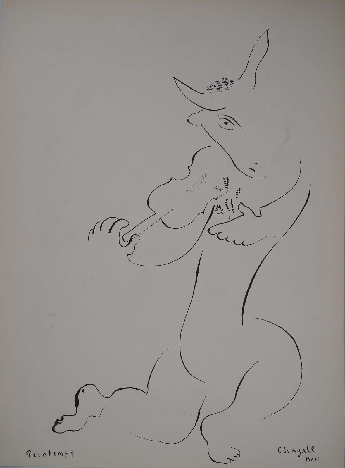 Marc Chagallspring : Goat Playing Violin And Woman With Bouquet   Lithograph (Mourlot 1938)1938 photo buy