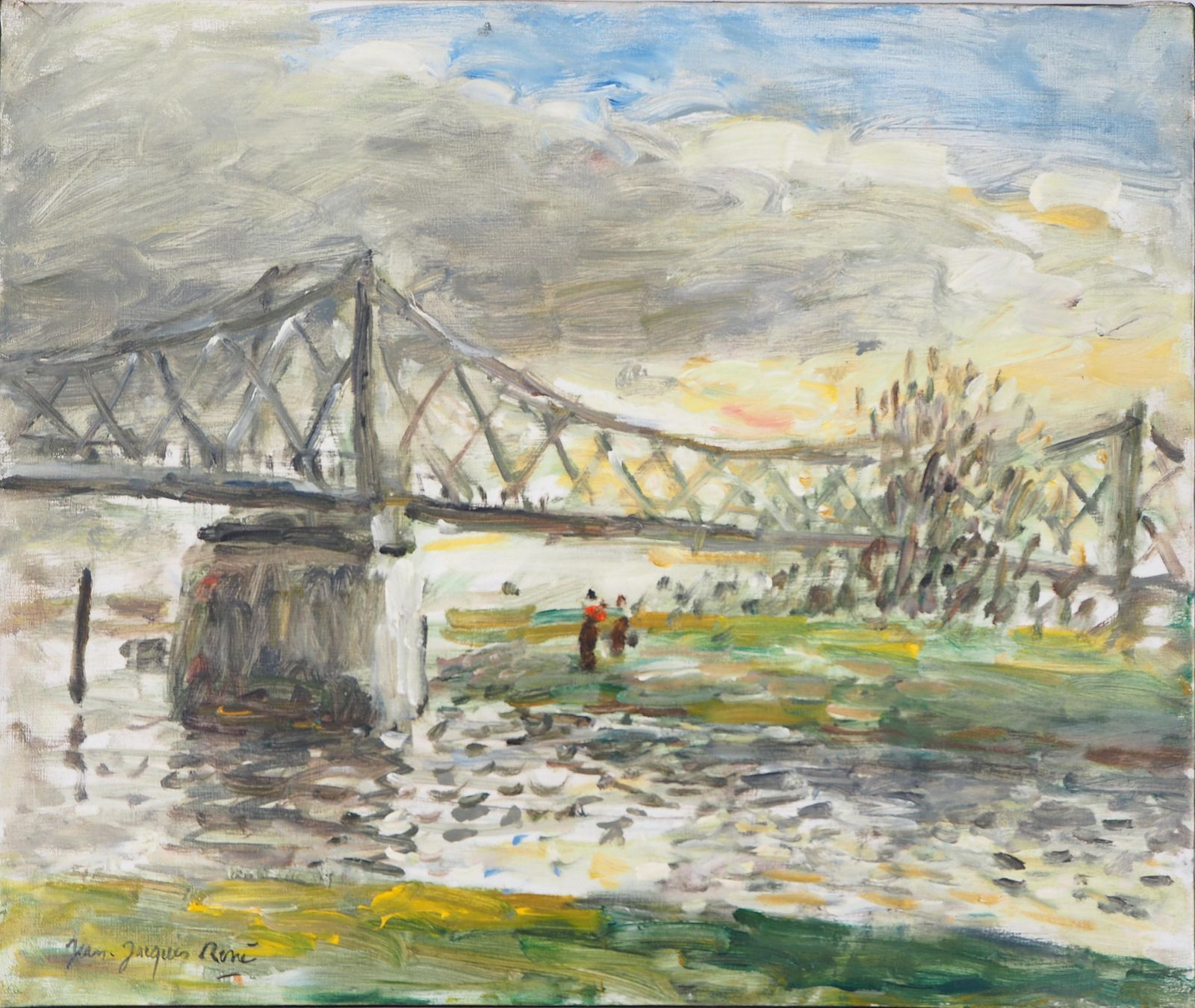Jean Jacques Renenormandy : Rouen, Sunset Near The English Bridge   Oil On Canvas, Hansigned photo for sale