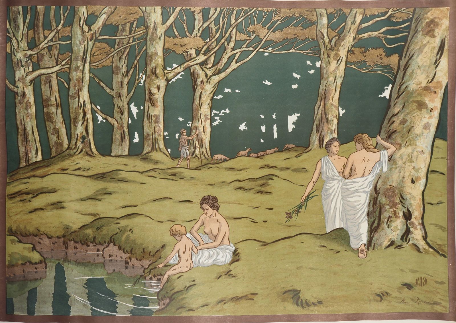 Henri Riviereart Nouveau : Golden Age, Peaceful Life In The Forrest   Original Lithograph1898 photo for sale