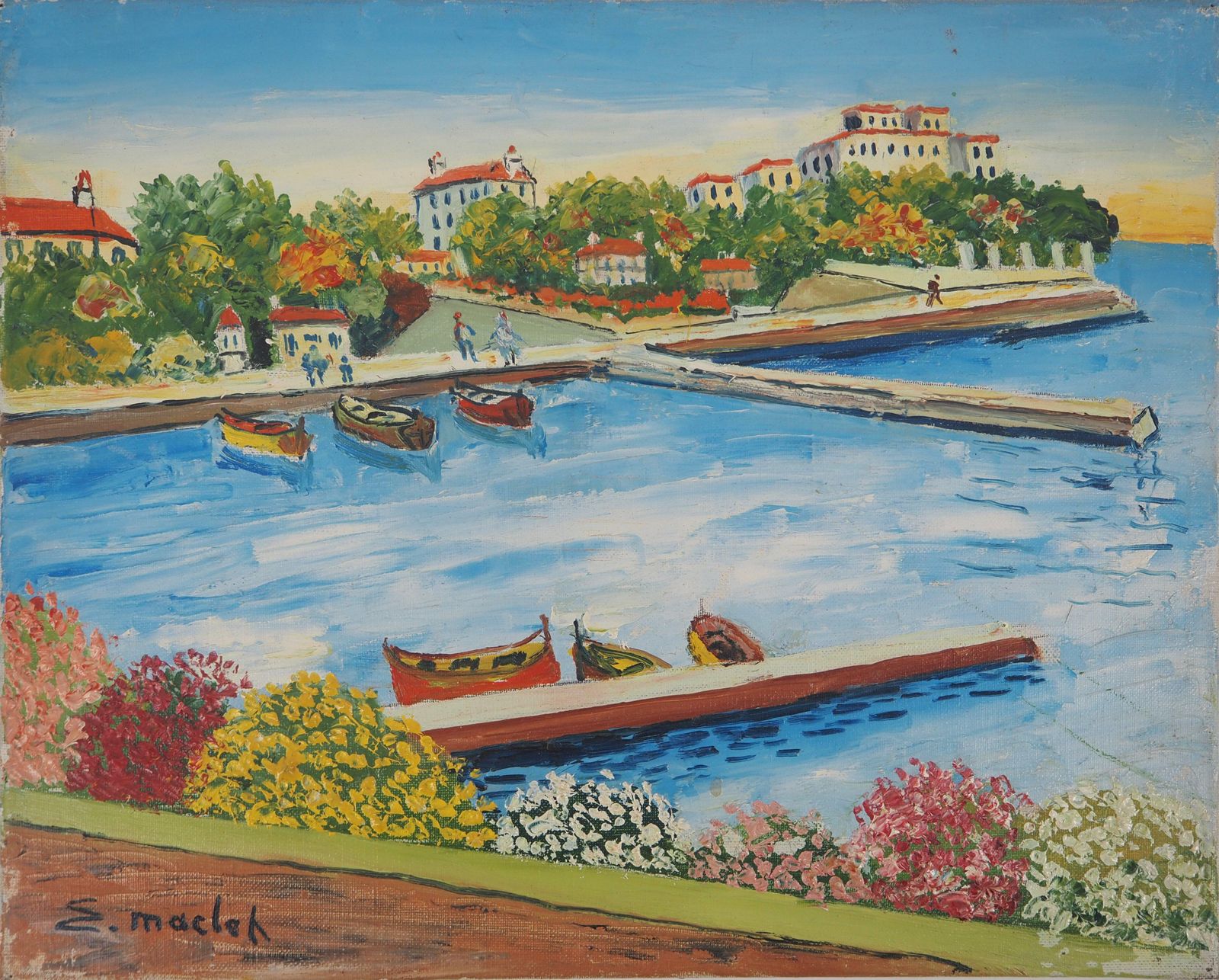 élisée Macletfrench Riviera : The Small Harbor Of Beaulieu   Oil On Canvas   Signed