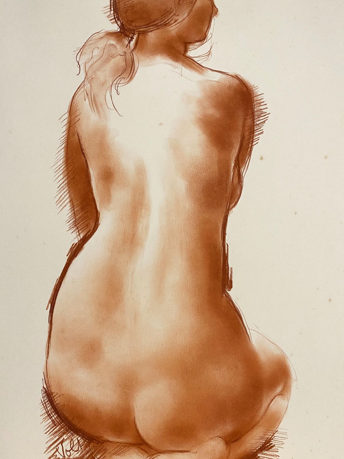 Antoniucci Voltisitted Nude   Original Handsigned Drawing In Sanguine photo furniture