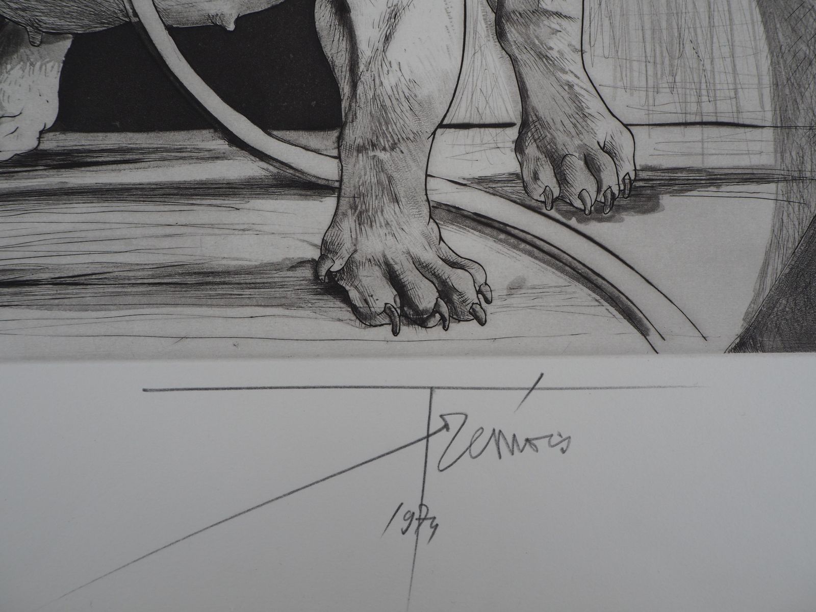 Pierre Yves Trémoisbulldog And Woman   Original  Handsigned Etching1974 photo furniture