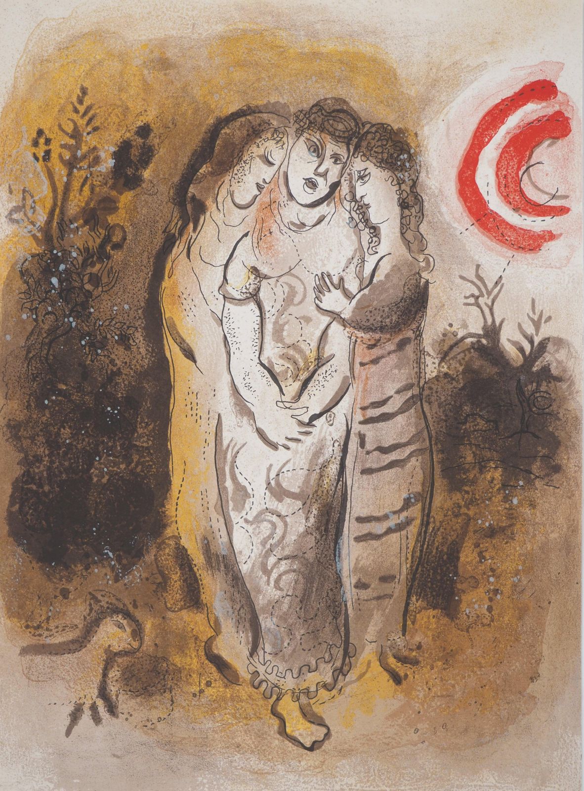 Marc Chagallthe Bible : Noemie And Her Daughters   Original Lithograph1960