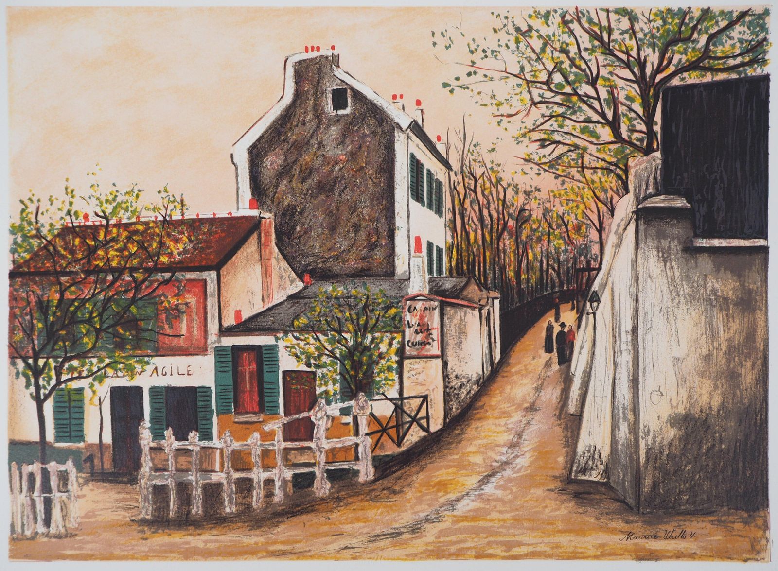 Maurice Utrilloparis : Street In Montmartre   Lithograph photo furniture