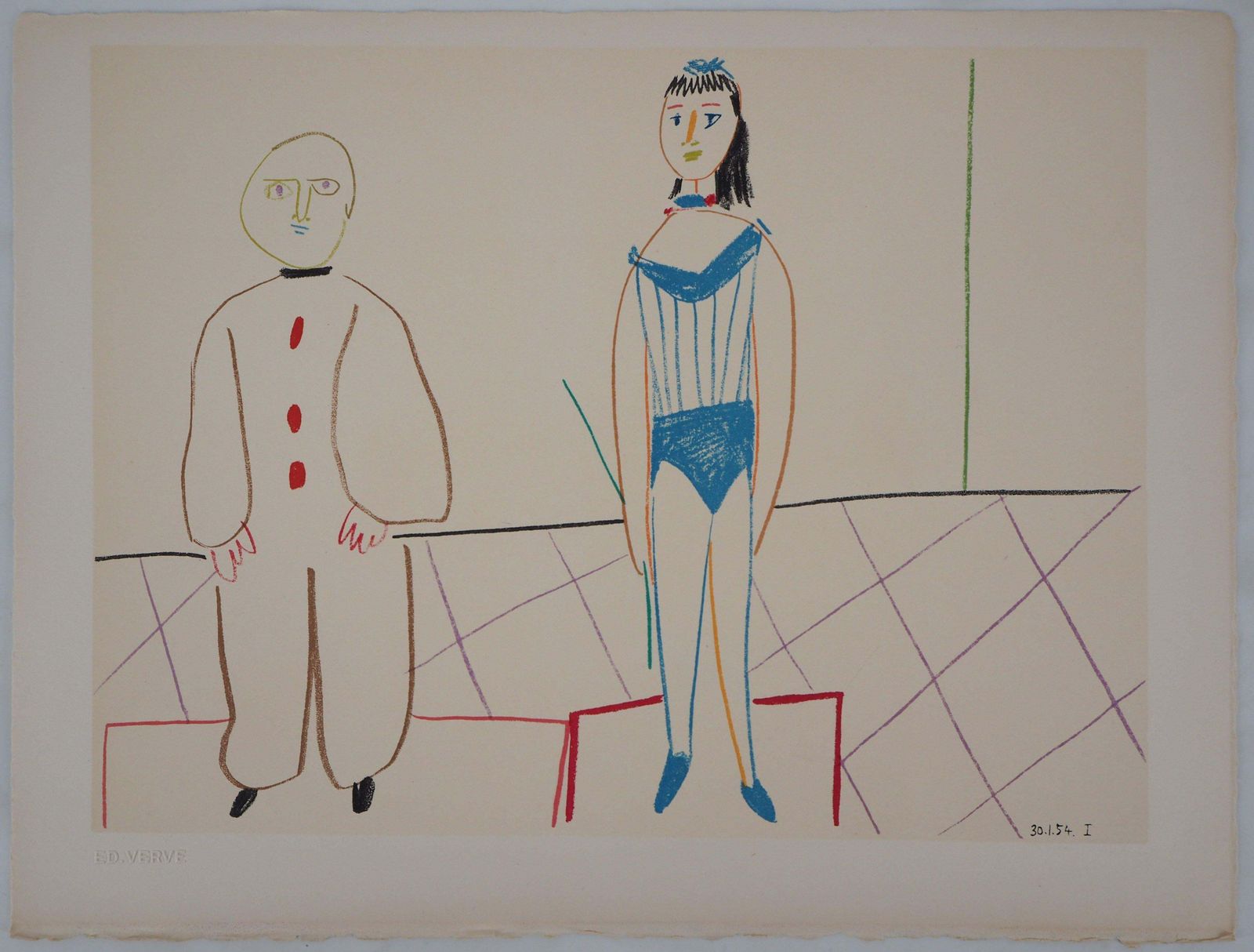 (After) Pablo Picassothe Two Artists Of The Circus   Lithograph   Verve, Mourlot 1954 photo furniture