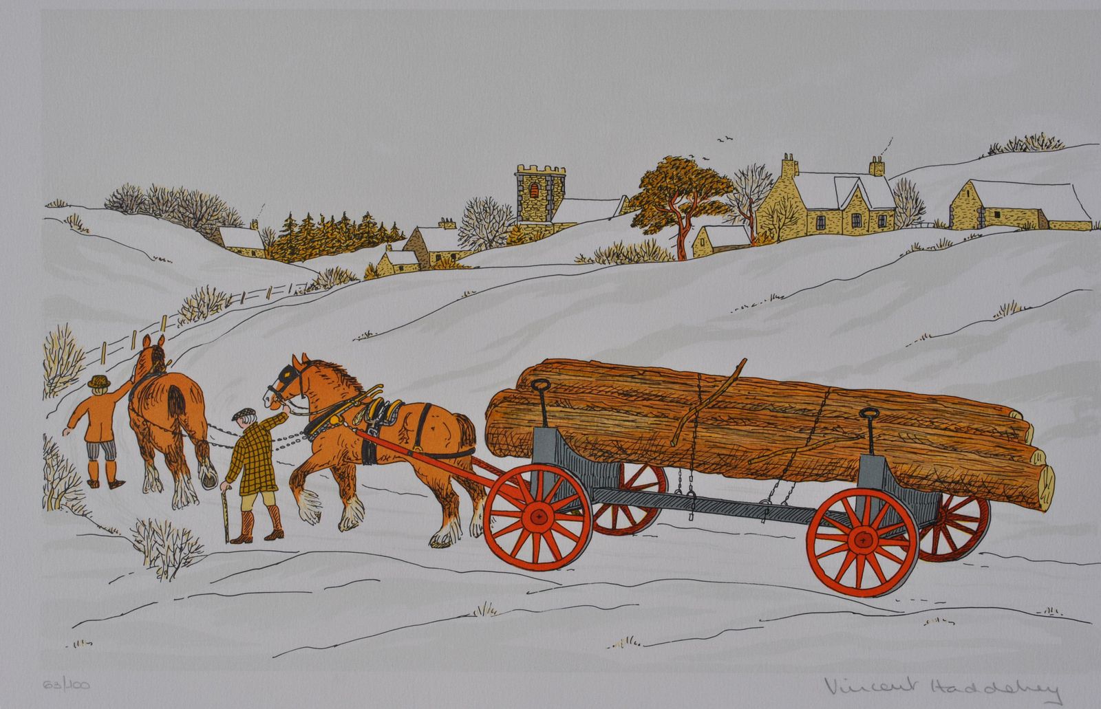 Vincent Haddelseyhorse :  Hitching In Winter   Original Lithograph, Handsigned & Ltd /1001974 photo for sale