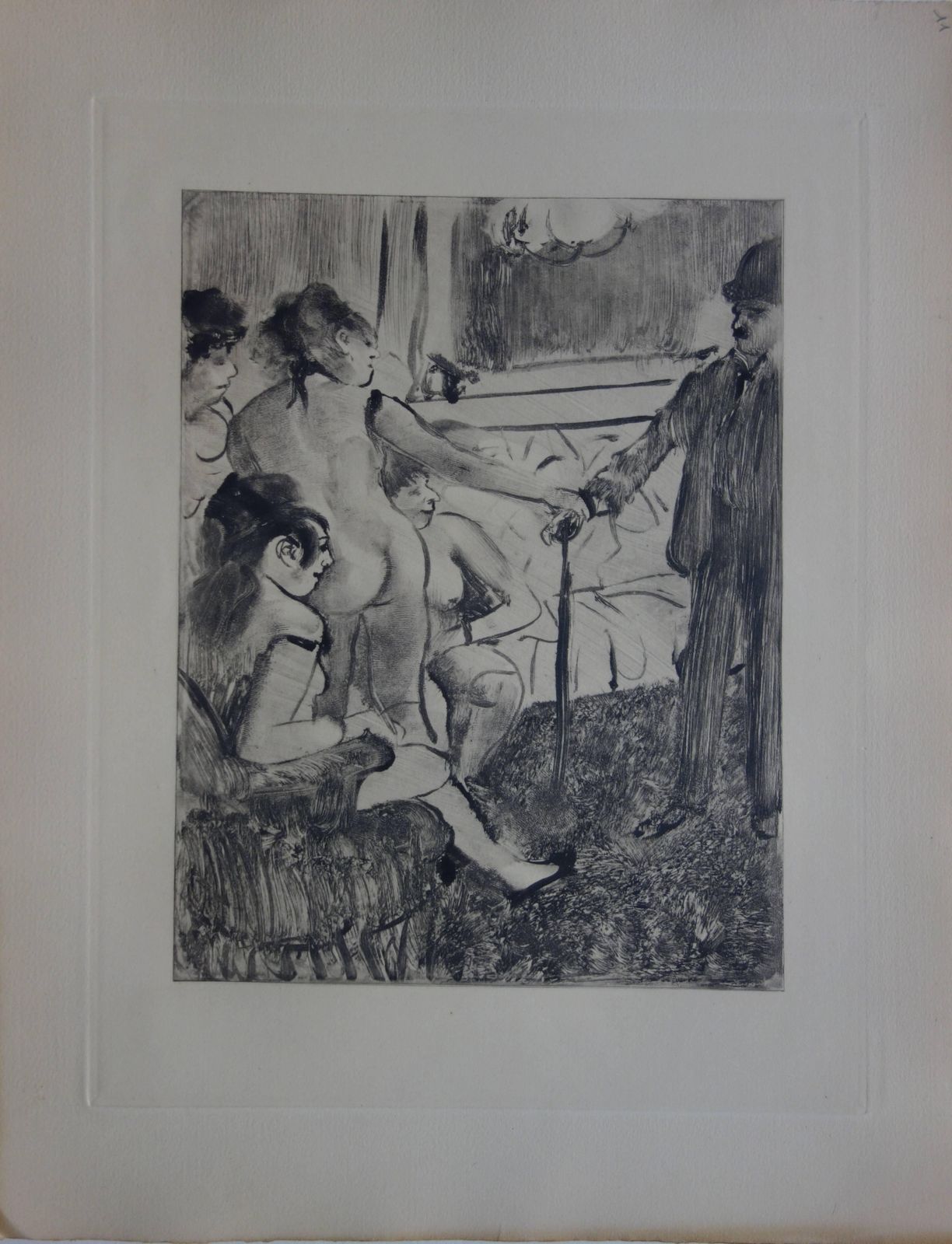 (After) Edgar Degaswhorehouse Scene : A Shy Client   Original Etching1935 photo furniture