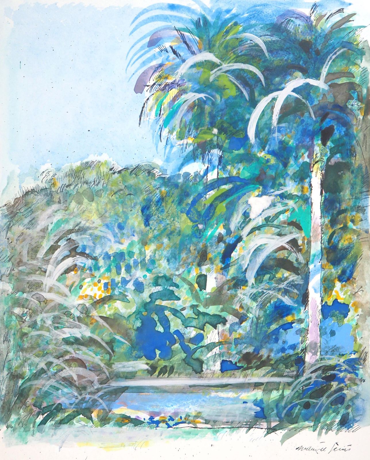 Maurice Genistropical Dream   Original Handsigned Watercolor, Gouache And Ink Painting