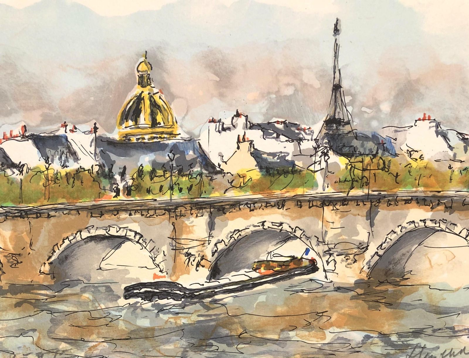 Urbain Huchetparis   Seine And Eiffel Tower   Original Lithograph Handsigned And Numbered1960 photo furniture