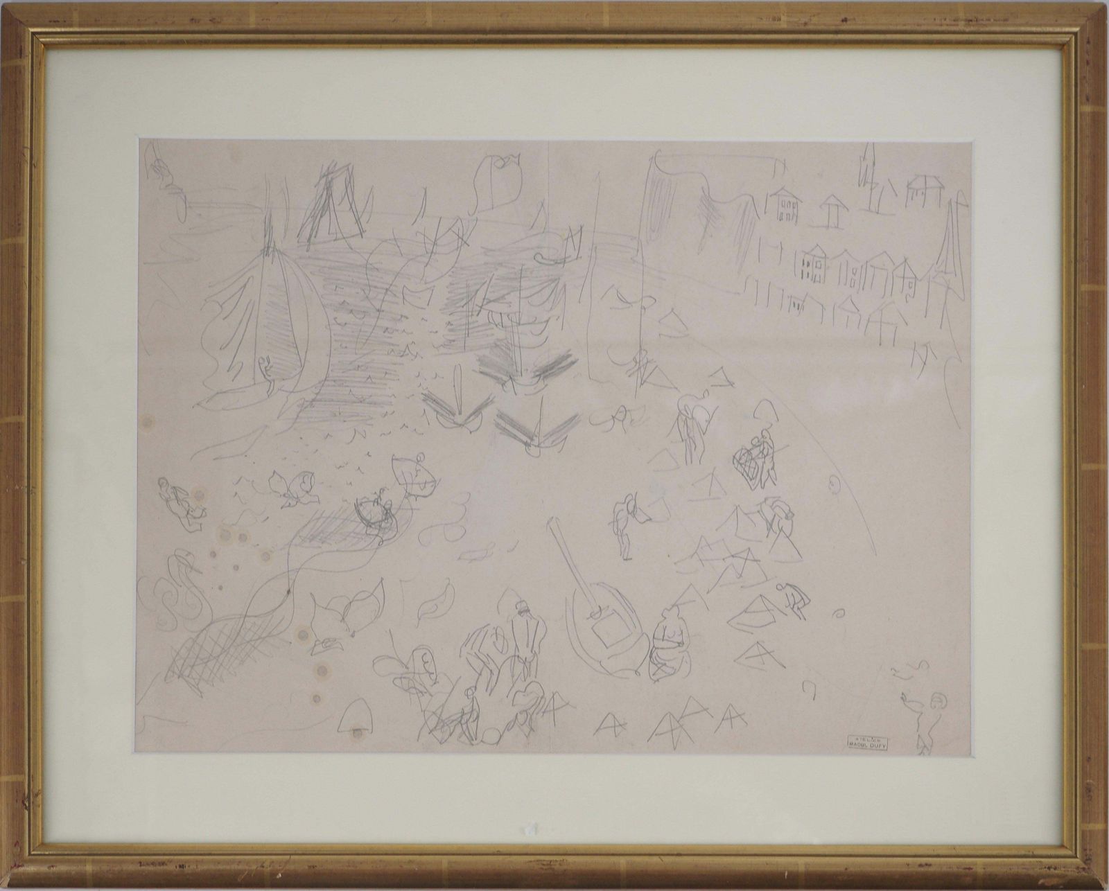 Raoul Dufynormandy : Animated Beach And Sailboats   Original Pencil Drawing photo furniture