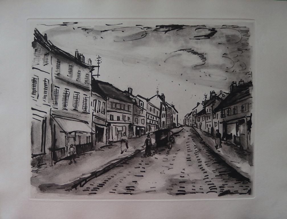 Maurice De Vlaminckmain Street Of A Traditional French Village   Original Etching1951