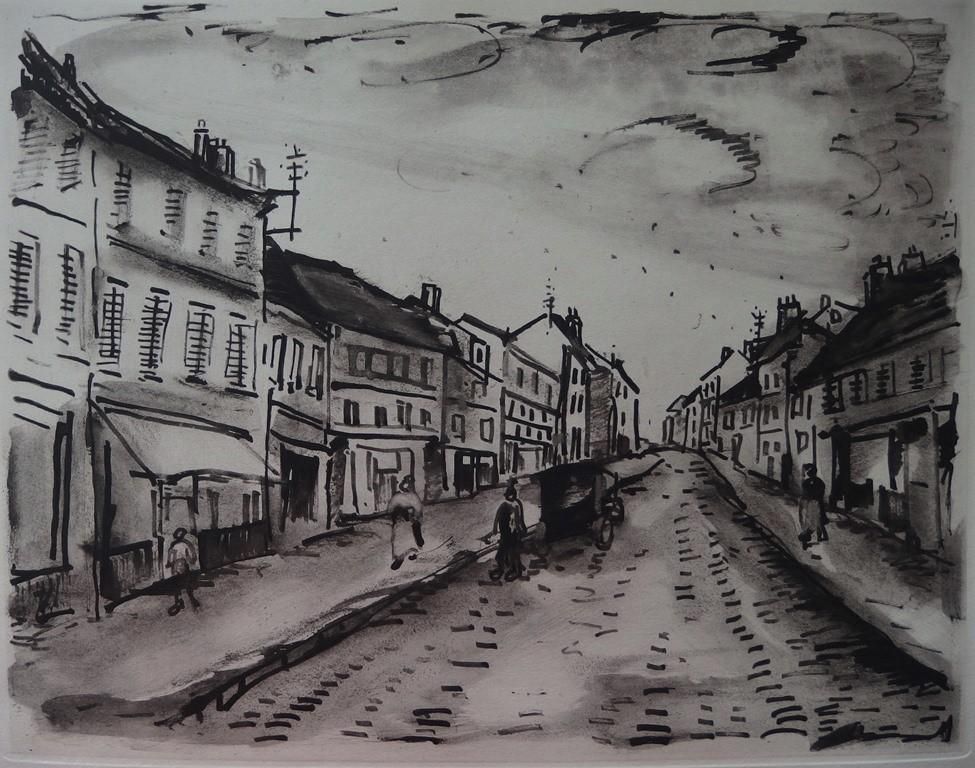 Maurice De Vlaminckmain Street Of A Traditional French Village   Original Etching1951 photo for sale