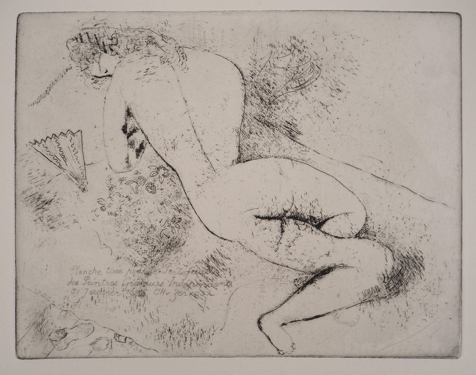 Marc Chagalltall Nude With A Fan   Original Etching (Kornfeld #39), 19241924