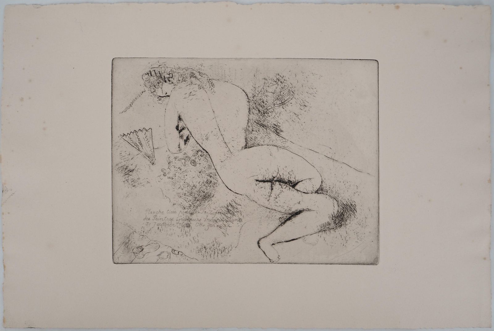 Marc Chagalltall Nude With A Fan   Original Etching (Kornfeld #39), 19241924 photo furniture