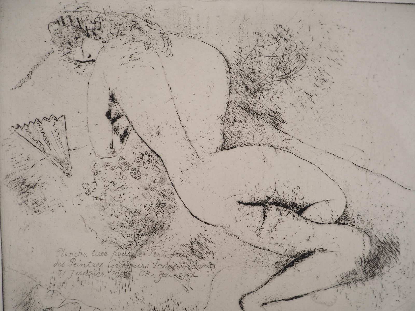 Marc Chagalltall Nude With A Fan   Original Etching (Kornfeld #39), 19241924 photo for sale