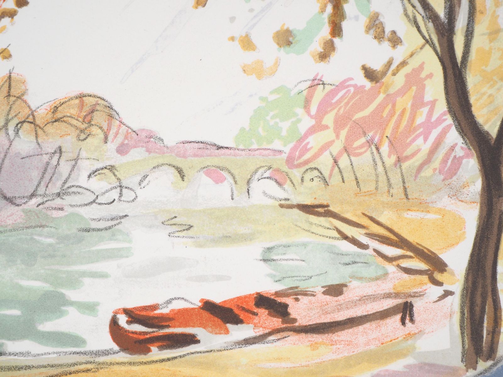 Charles Camoinfall In Paris : Near Seine River   Original Lithograph   Signed1946 photo for sale