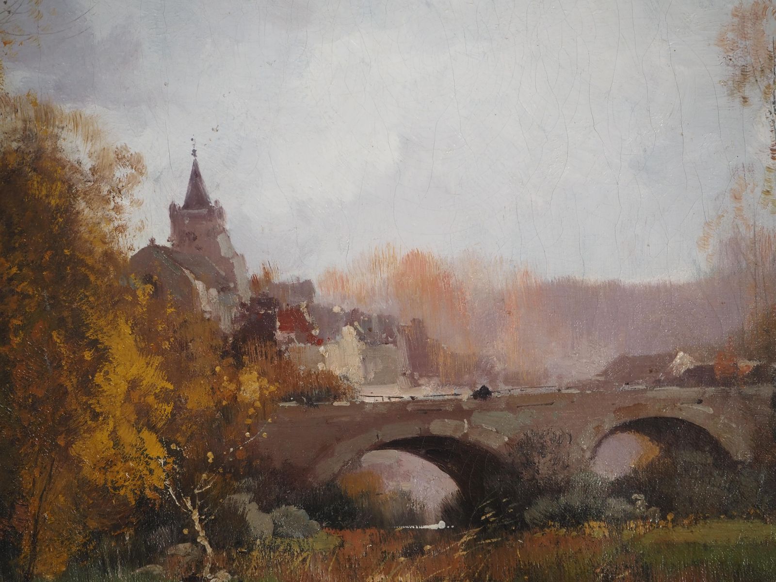 Eugene Galien Lalouenormandy, Bridge Near A Village   Original Painting On Canvas   Signed photo 3314.0