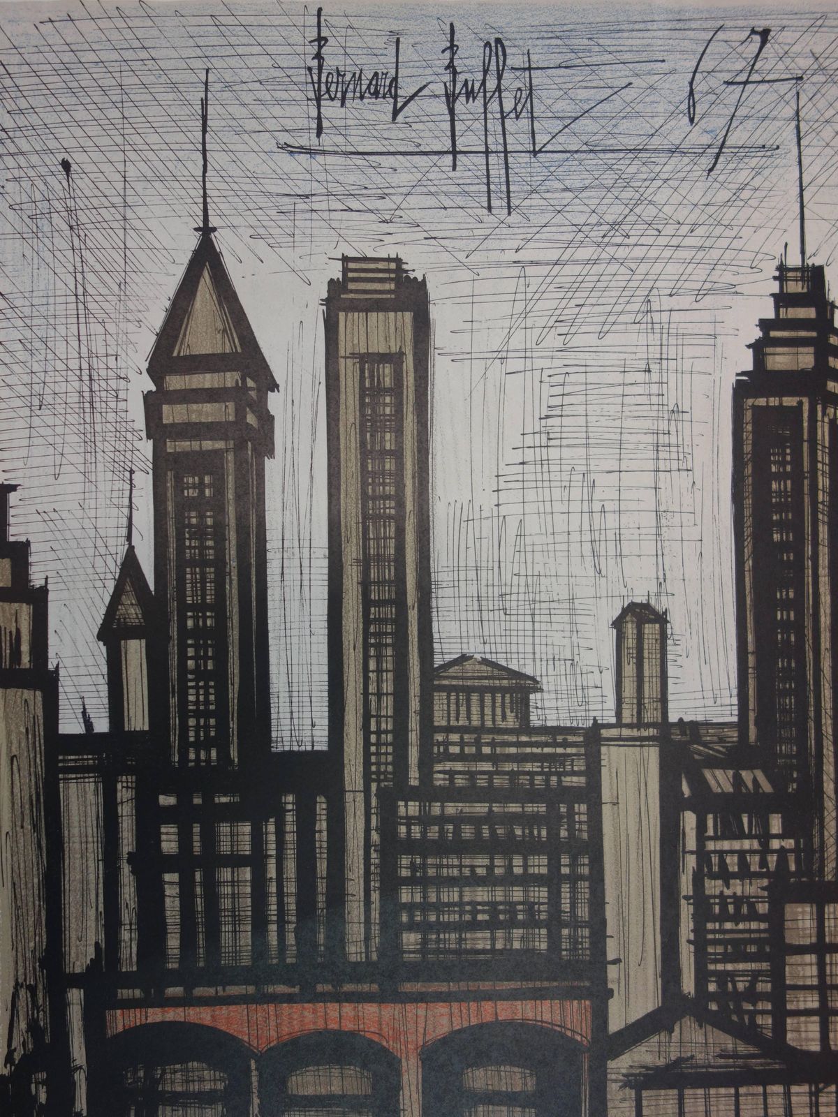 Bernard Buffetbuildings In New York   Original Lithograph   Mourlot 19671967 photo vinterior