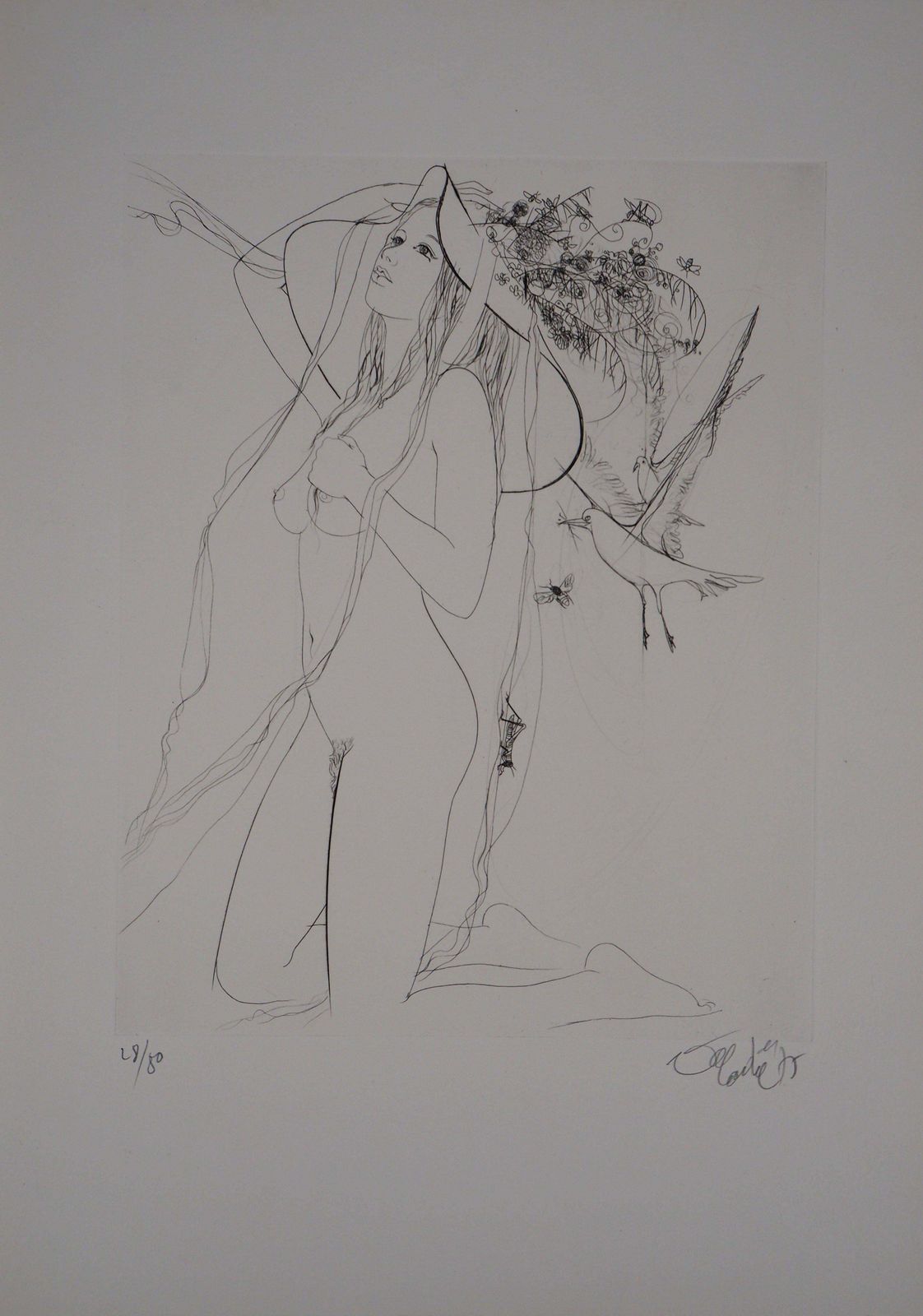 Jean Baptiste Valadienude With Tall Hat And Dove   Original Etching, Handsigned