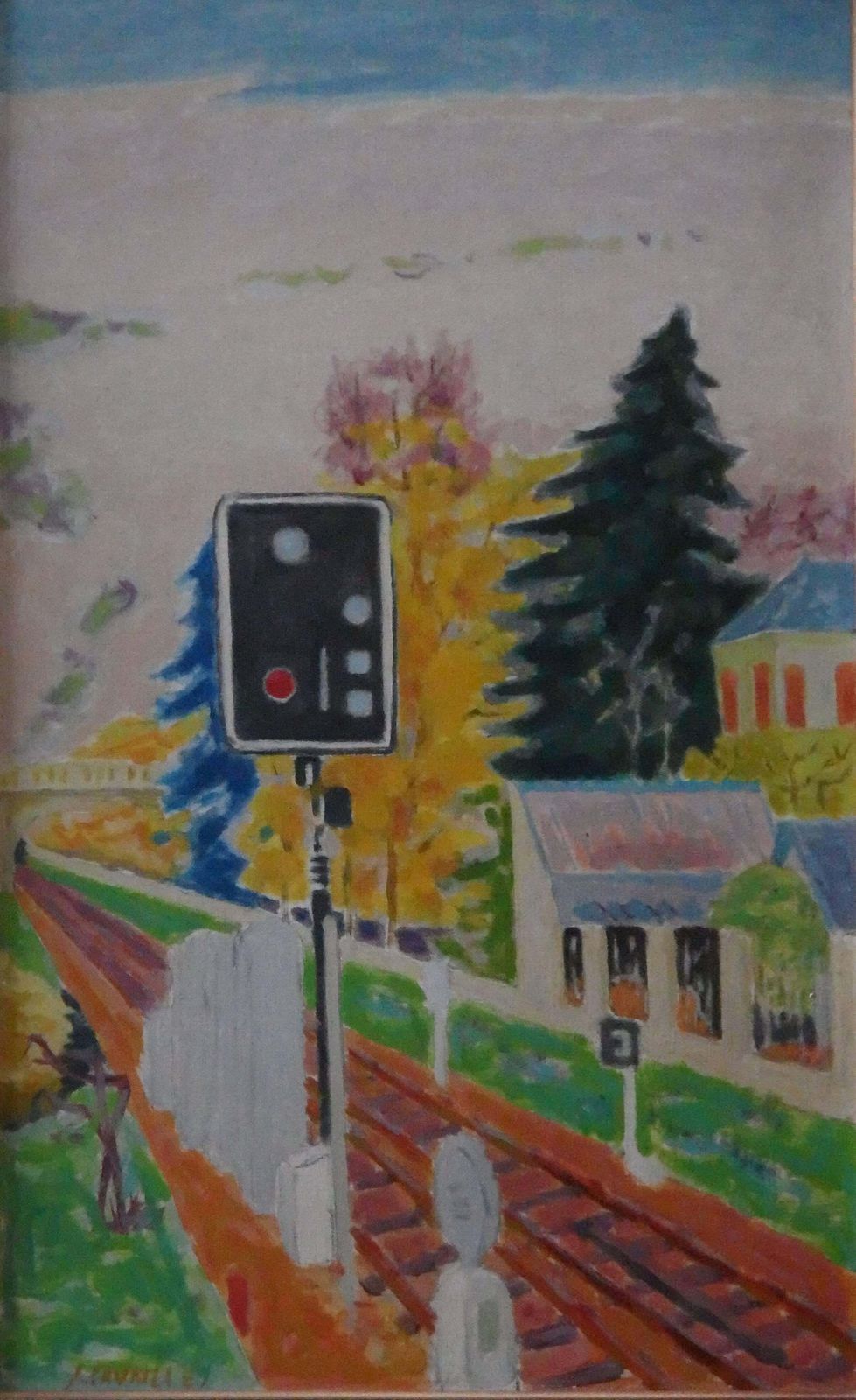 Jules Cavaillesrailway : The Signal   Original Oil On Canvas   Signed photo for sale