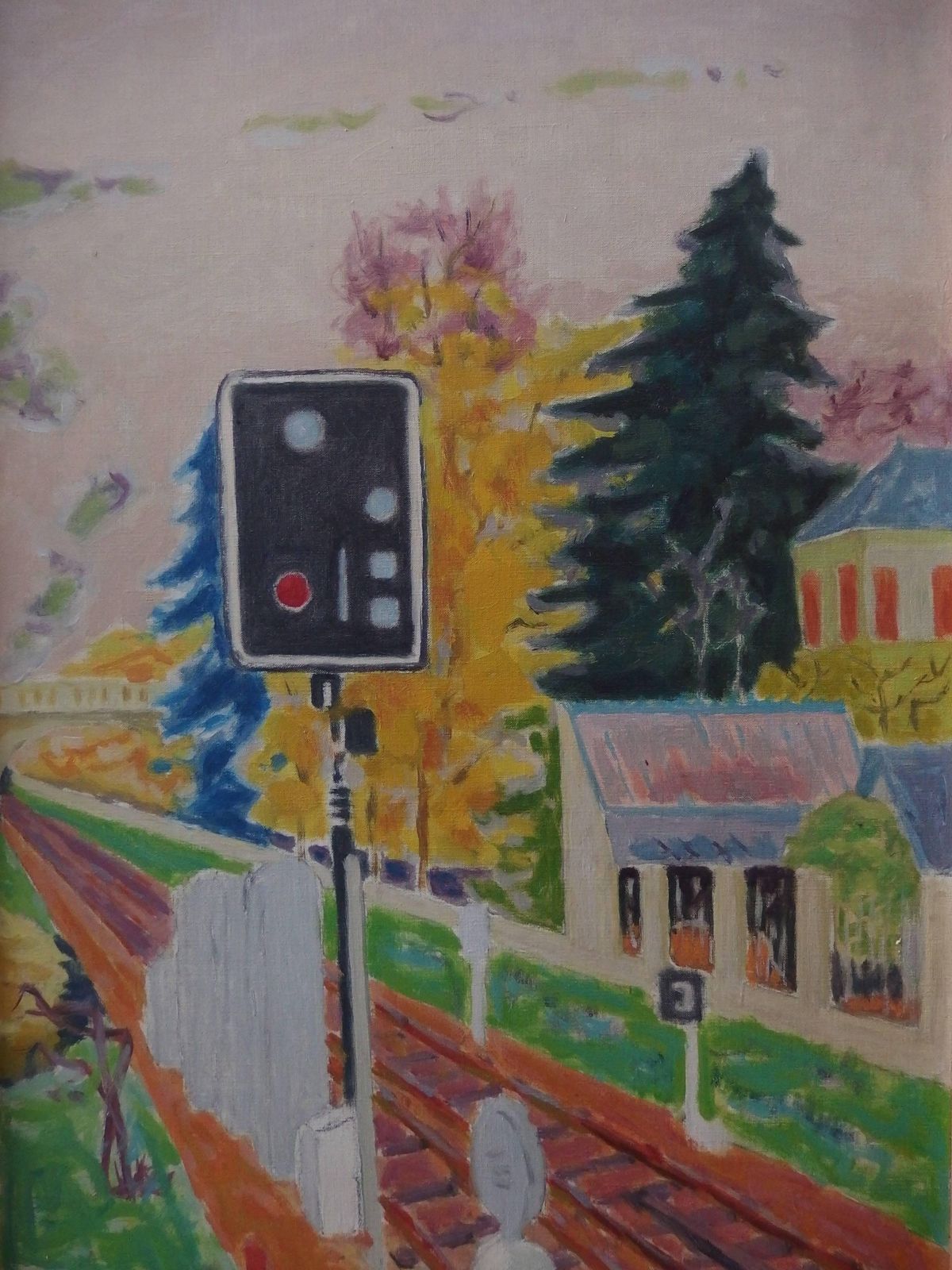 Jules Cavaillesrailway : The Signal   Original Oil On Canvas   Signed photo Art